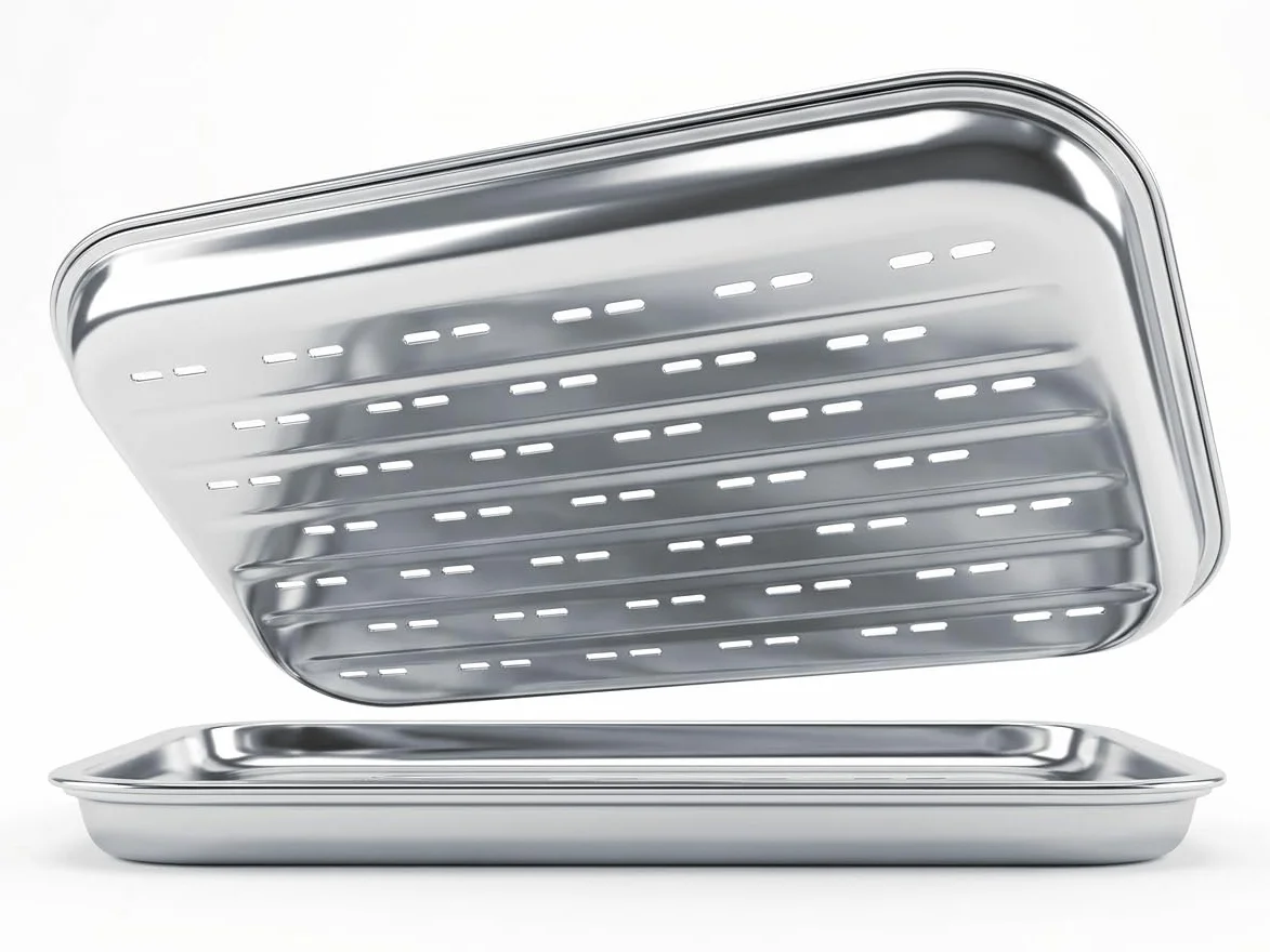Wielorazowa Tacka do Grilla ze Stali Nierdzewnej 34,7x24,6 cm - metalowa taca do grillowania warzyw, mięs i ryb - do grilla gazowego i węglowego