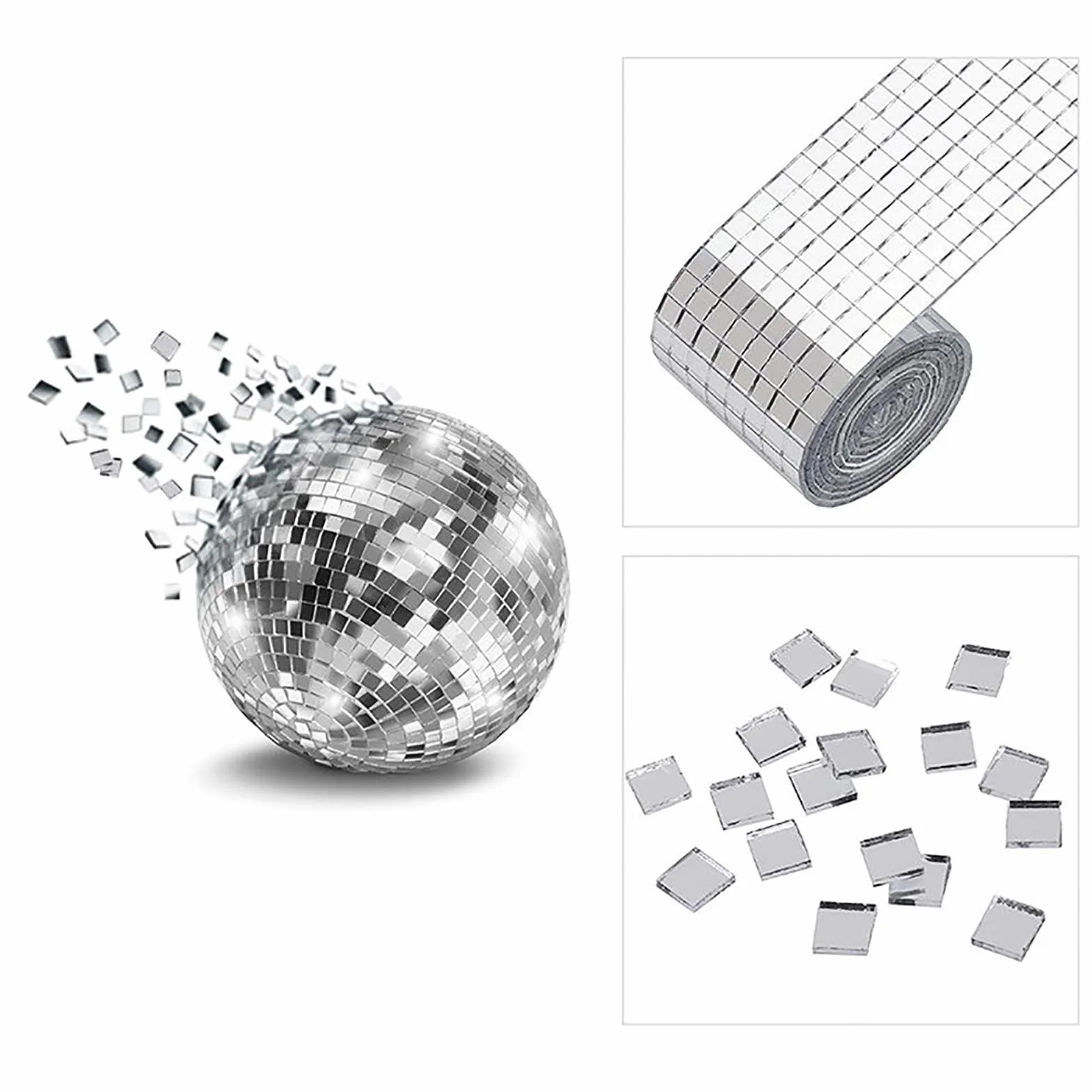 3 Sztuki Samoprzylepne Szklane Lustro Płytki Mozaiki - Małe Kwadratowe Naklejki 4x100 Cm dla DIY Craft Dekoracje, Disco Ball na Imprezę (Srebrny)