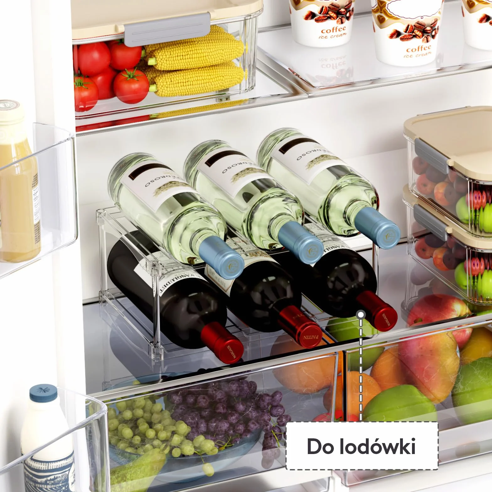 Lifewit Stosowany organizer do przechowywania butelek z wodą, uchwyt na butelki z winem do szafki, plastikowy organizer z dużą komorą na kubki, przezroczysty stojak na wino, uchwyt na kubki i