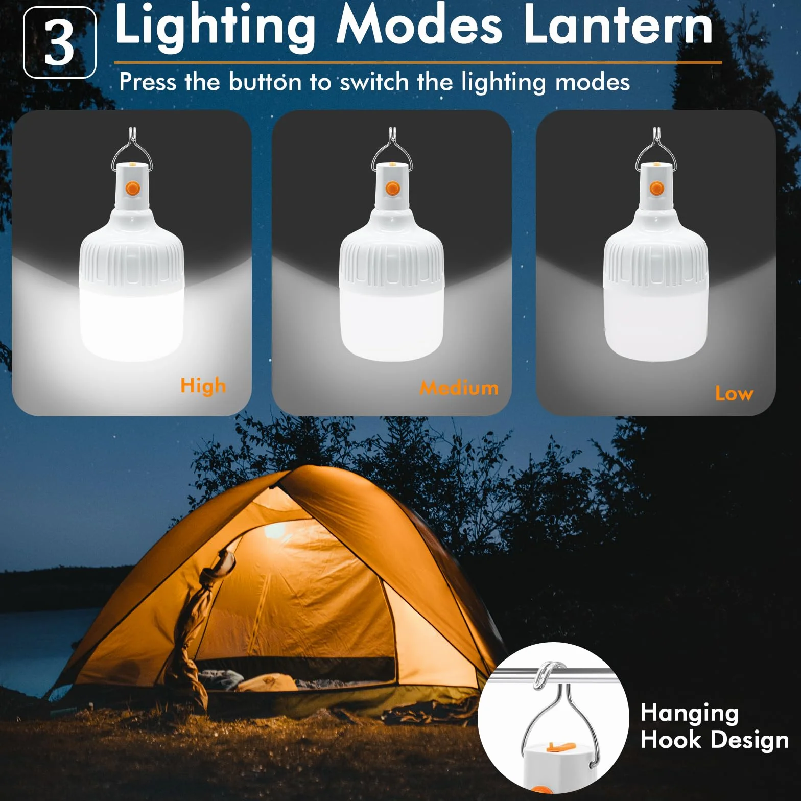 Lampa kempingowa LED, super jasna, 500 lumenów, 2 tryby świecenia,lampa awaryjna, zasilana bateriami, nadaje się do nocnych wędrówek, oświetlenia namiotu, w sytuacjach awaryjnych awarii zasilania itp