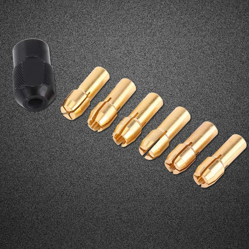 6 Sztuk/zestaw Tuleje Tulei Zaciskowej Narzędzie Obrotowe Tuleja Zaciskowa M8 * 0,75 Nasadka, w Tym Tuleje Tulejkowe 1mm-3,2mm z Czarnym Plastikiem M8 × 0,75 Pokrywa Pasuje do Narzędzi Obrotowych