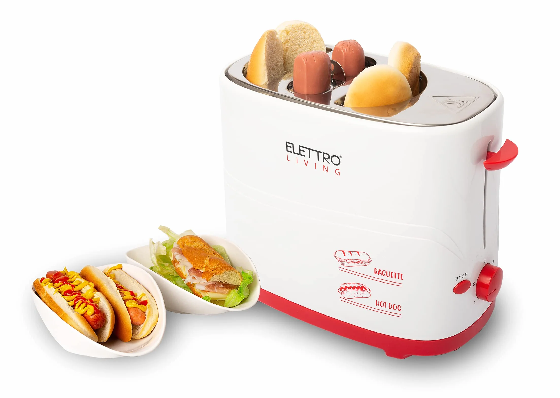 Electro Living Poldo elektroliving bagietka i hot dogi z zakwaterowaniem Wurstel i chleb, szuflada na okruchy, antypoślizgowe nóżki