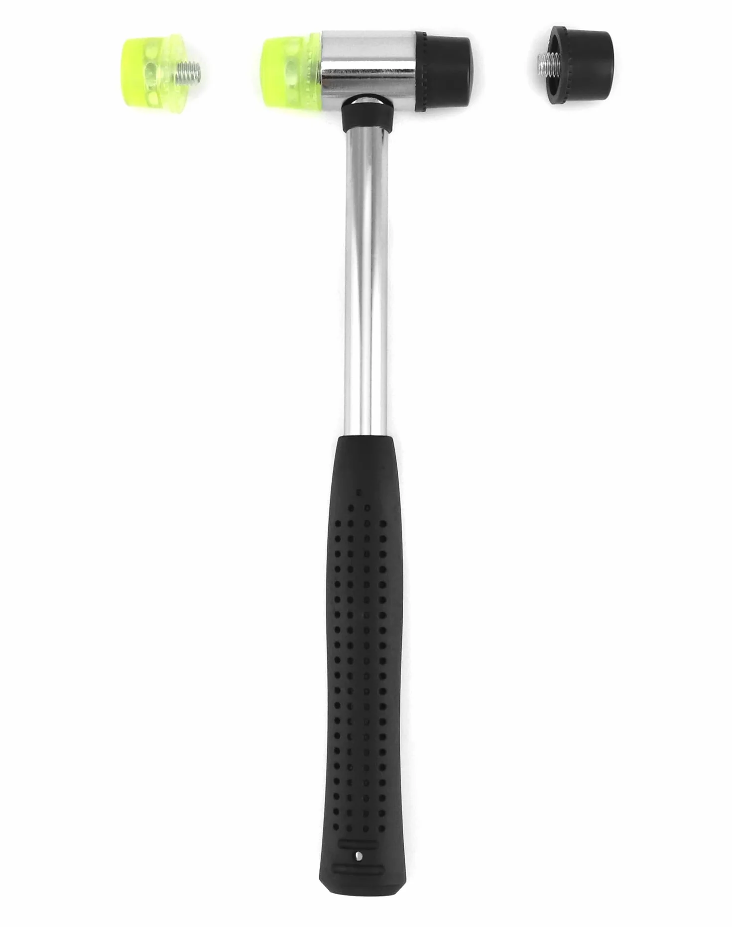 QWORK Młotek gumowy, młotek dwugłowy 25 mm z 2 wymiennymi głowicami młotka z antypoślizgową gumową rączką do drewna, plastiku, skóry, biżuterii, rękodzieła