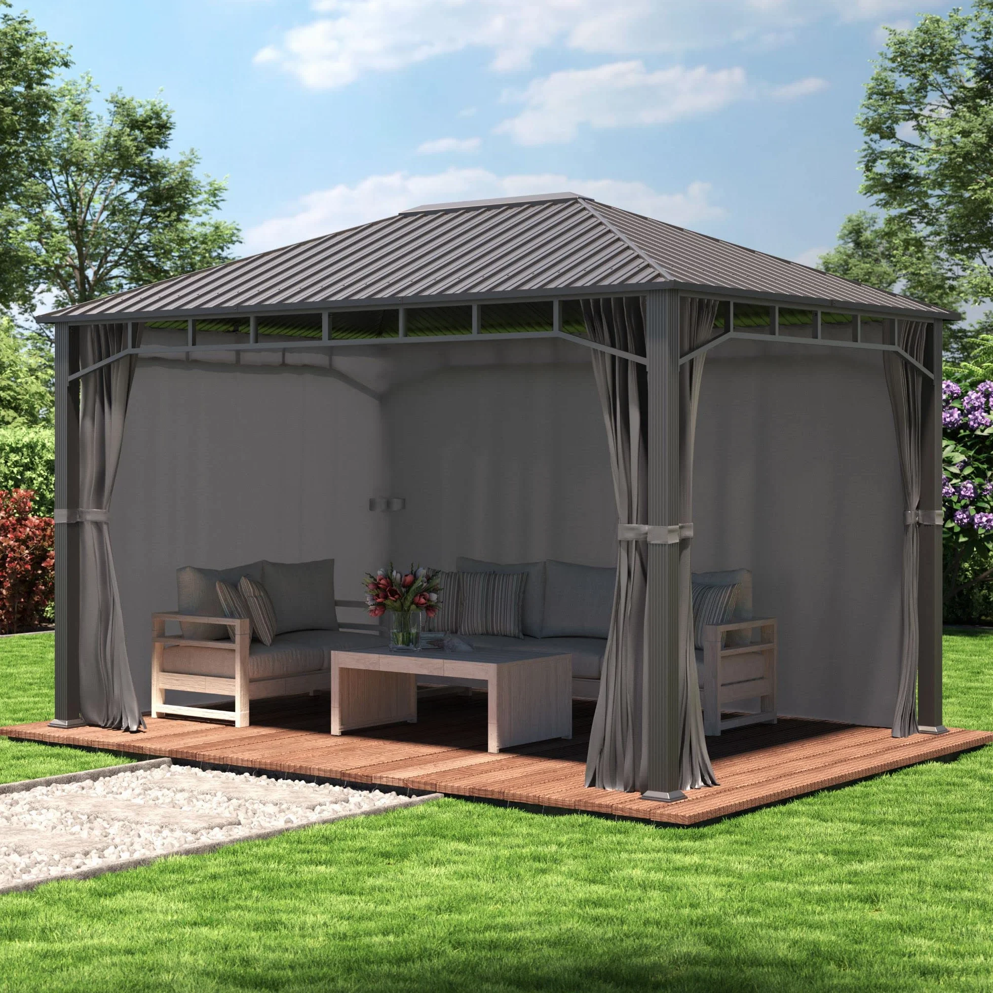 TOOLPORT Pawilon ogrodowy 3x4m, dach stalowy hardtop 4 ściany boczne w kolorze szary, profil 9x9cm