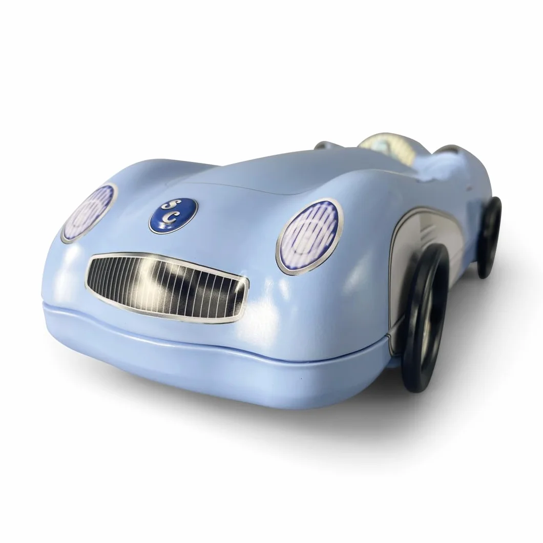 Puszka blaszana w kształcie samochodu sportowego z obrotowymi kółkami Speedster niebieska, pojemność: 1,5 l, wymiary: 27 x 12 x 8 cm