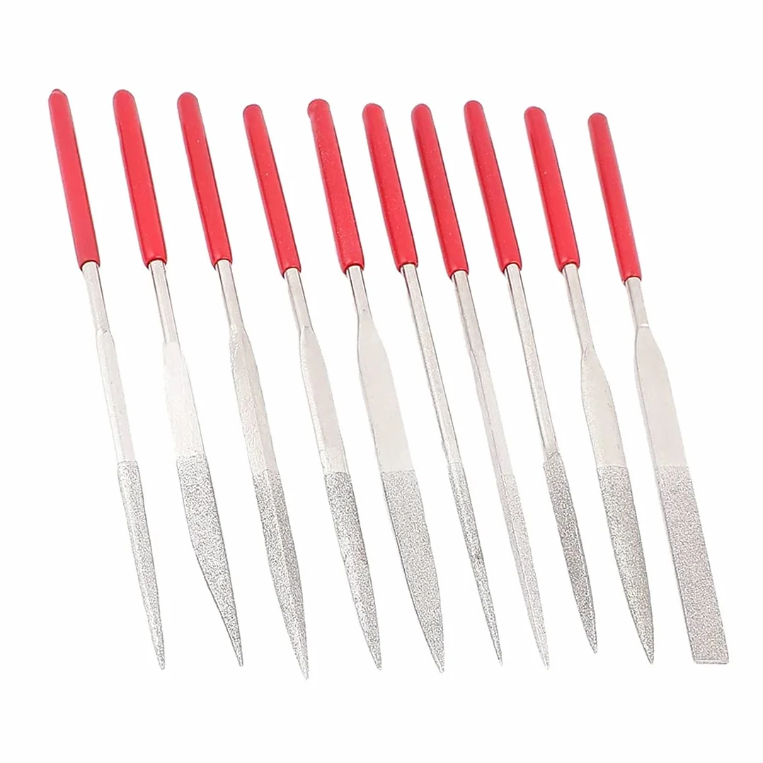 Zestaw mini pilników diamentowych, mini igieł, do biżuterii, metalu, szkła, kamienia, szlifowania, polerowania i grawerowania, 10 szt. (2 x 100 mm)