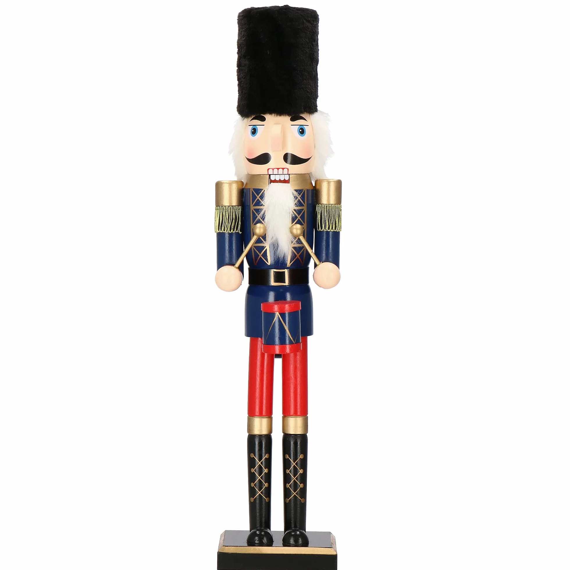 SPRINGOS Figurka dziadek do orzechów z bębniarzem w czapce kozackiej, dekoracyjna figurka drewniana 14 x 61 cm