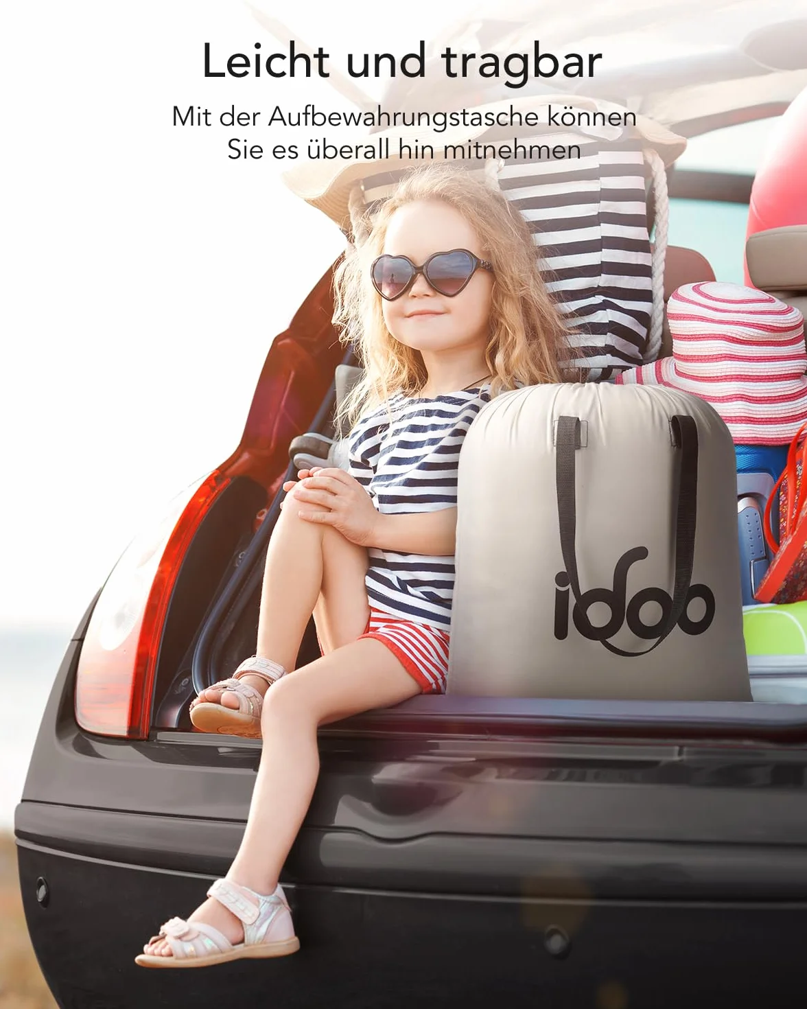 iDOO materac dmuchany na 2 osoby, samopompujący, dmuchana mata, łóżko gościnne z elektryczną pompką powietrza, szybkie nadmuchiwanie w 3 minuty na kemping 152x203x46cm