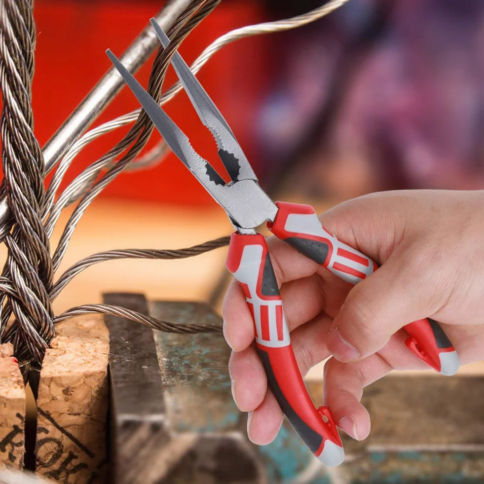 Wielofunkcyjne szczypce elektryczne 200mm obcinarka do drutu z długim nosem półokrągłymi końcówkami dla elektryków profesjonalne narzędzie elektryczne