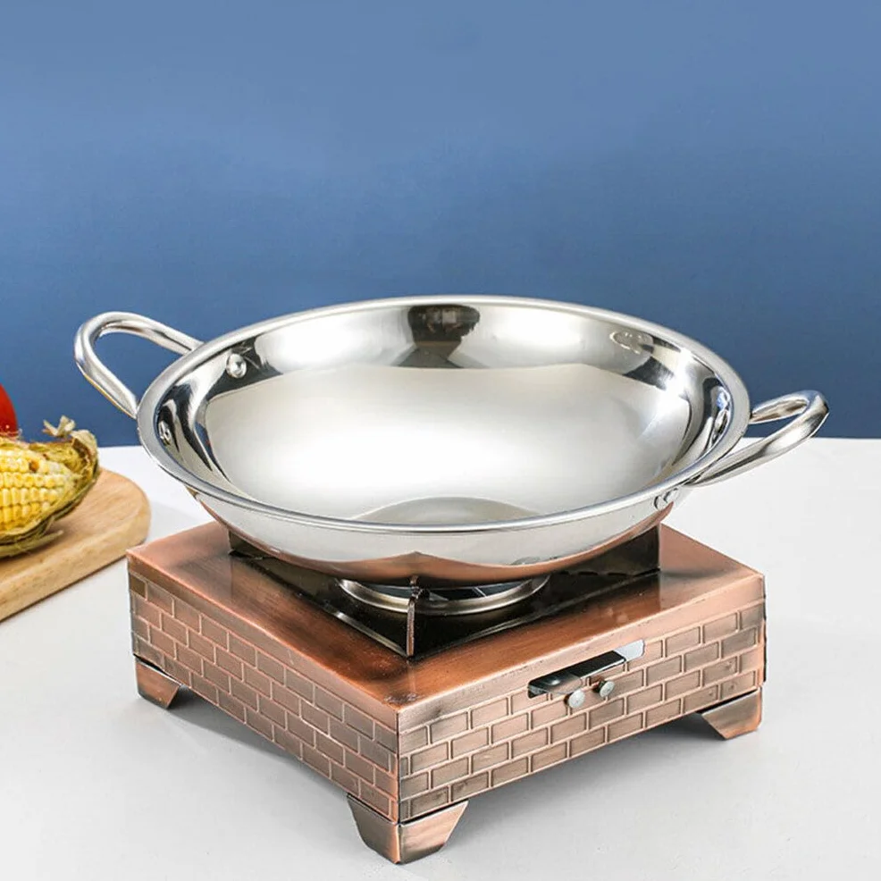 Wok Ze Stali Nierdzewnej Paella Pan Podwójny Uchwyt Okrągłym Dnem Patelnia Do Gotowania