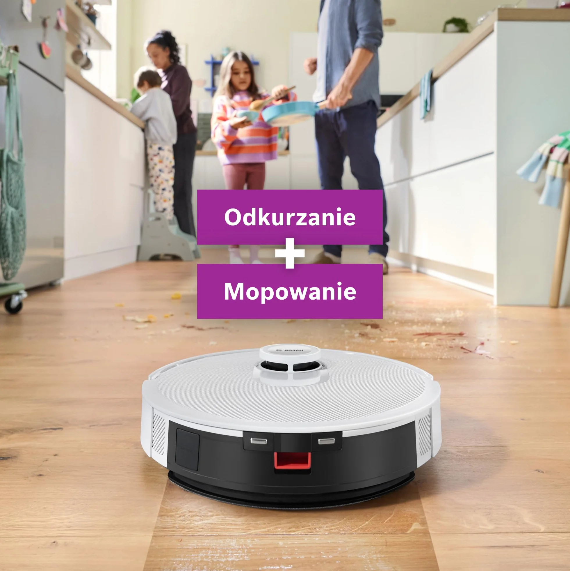 Bosch Spotless+ Robot sprzątający z funkcją mopowania, moc ssania 11 000 Pa, statyczna nakładka mopującą, stacja czyszczącą, nawigacją Smart Vision, aplikacja Bosch Home Connect, BCRD1W, biały