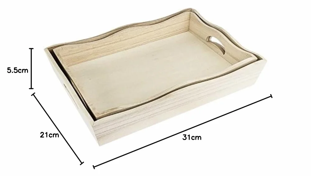 Ideen mit Herz Tace drewniane, 5,5 cm x 31 cm x 21 cm i 6,5 cm x 33 cm x 23 cm, 2 sztuki | taca do serwowania, dekoracja stołu, dekoracja pokoju, dekoracja | taca do decoupage, DIY, rzemiosła,