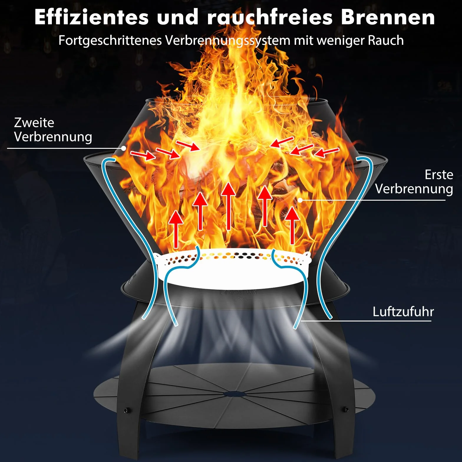 COSTWAY Palenisko z uchwytem na garnki i półkę, palenisko z bezdymnym spalaniem natlenionym, Fire Pit do kempingu, ogrodu i tarasu
