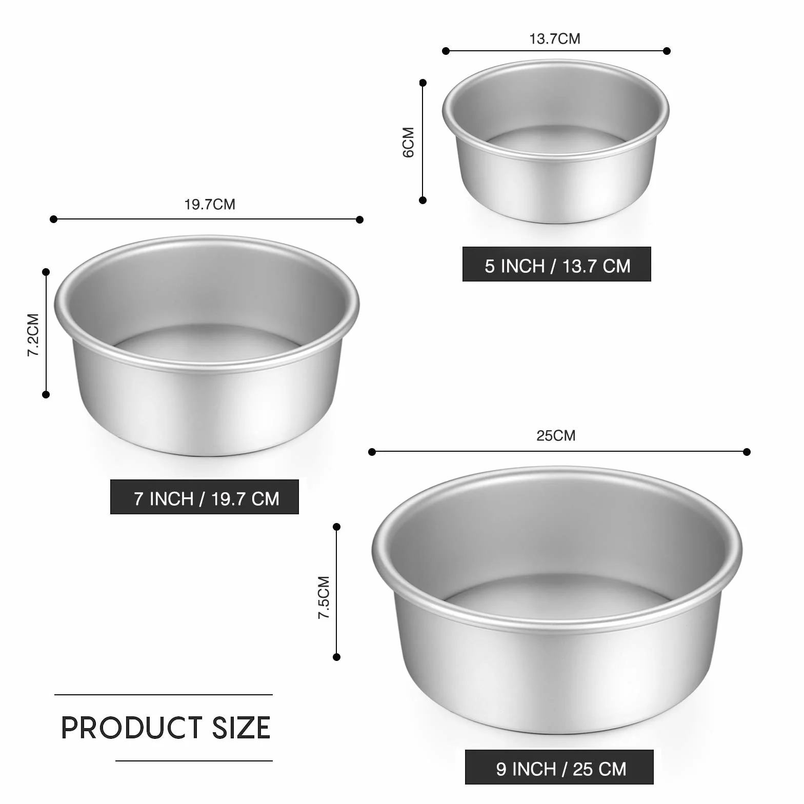 Okrągła Forma do Pieczenia z Anodowanego Aluminium, Powłoka Nieprzywierająca, Zdejmowane Dno, 3 Rozmiary (13,7/19,7/25 cm)