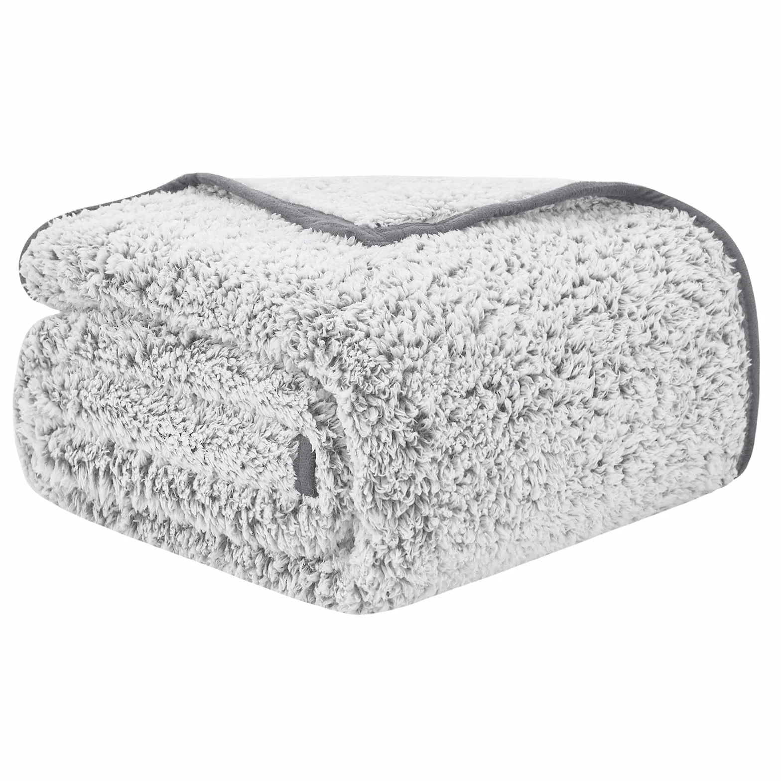 EMME Puszysty koc polarowy, narzuta, ultramiękki, ciepły, Sherpa, przytulny koc z mikrofibry, na kanapę, sofę, lekki, puszysty, gruby, dwustronny, 228 x 228 cm, szary