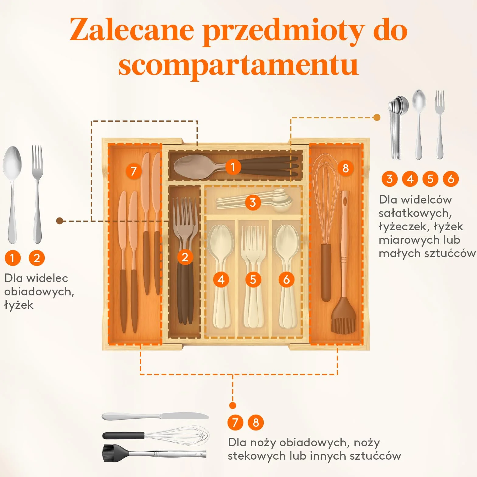 Lifewit Szuflada na Sztućce Bambusowa Wkładka 33 cm Głębokość 42 cm Szerokość