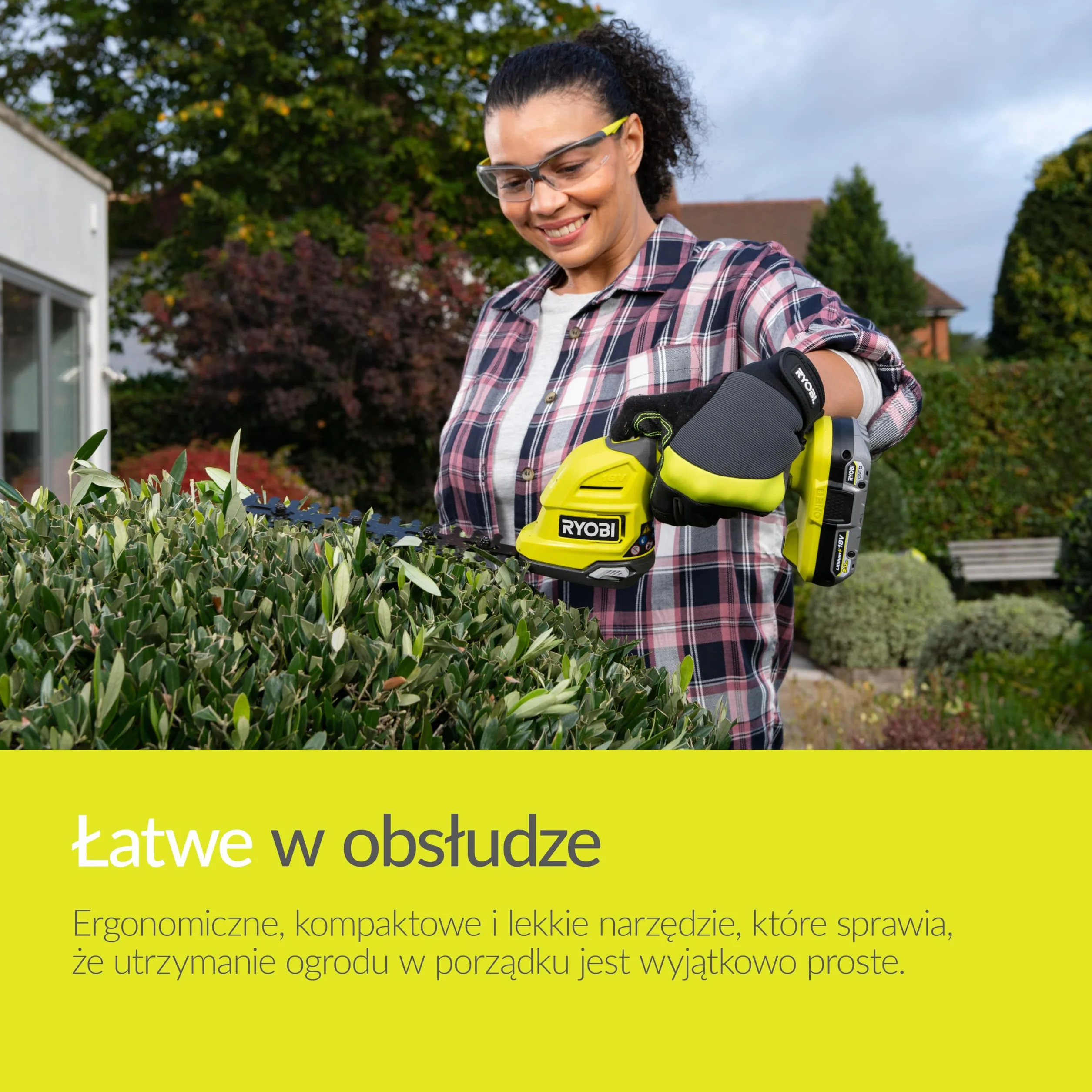 Ryobi Nożyce do Żywopłotu i Trawy 18V, RY18GSA-0, Kompaktowe Nożyce, 2w1, Ostrze do Krzewów 20 cm, Ostrze do Trawy 10 cm, Beznarzędziowa Wymiana Ostrzy, Wersja bez Akumulatora i Ładowarki