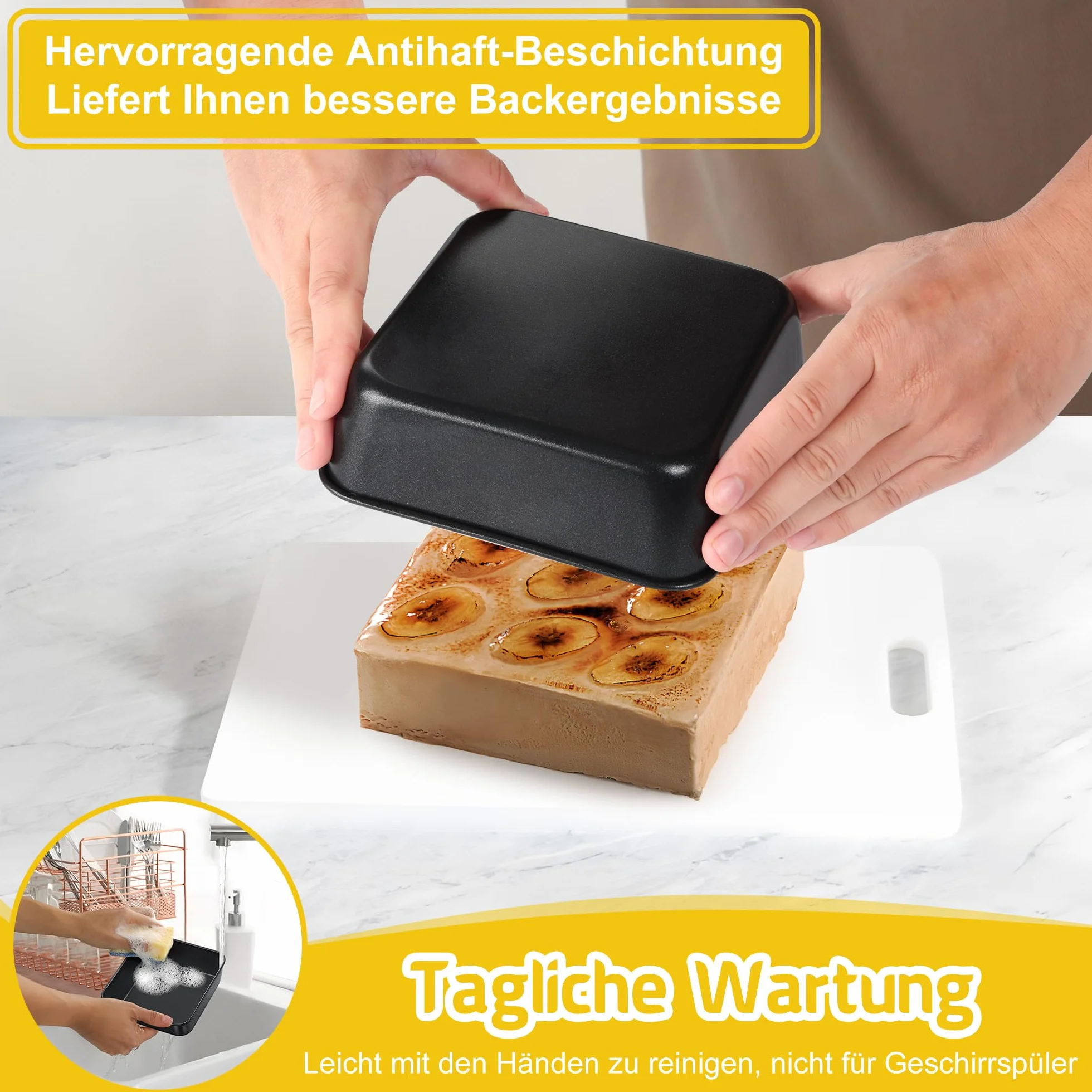 Onader Kwadratowe naczynie do zapiekanek, zestaw 2 szt., stal nierdzewna, prostokątna forma do pieczenia z powłoką zapobiegającą przywieraniu, idealna do ciasta/brownie/lasagne, zdrowe i łatwe do