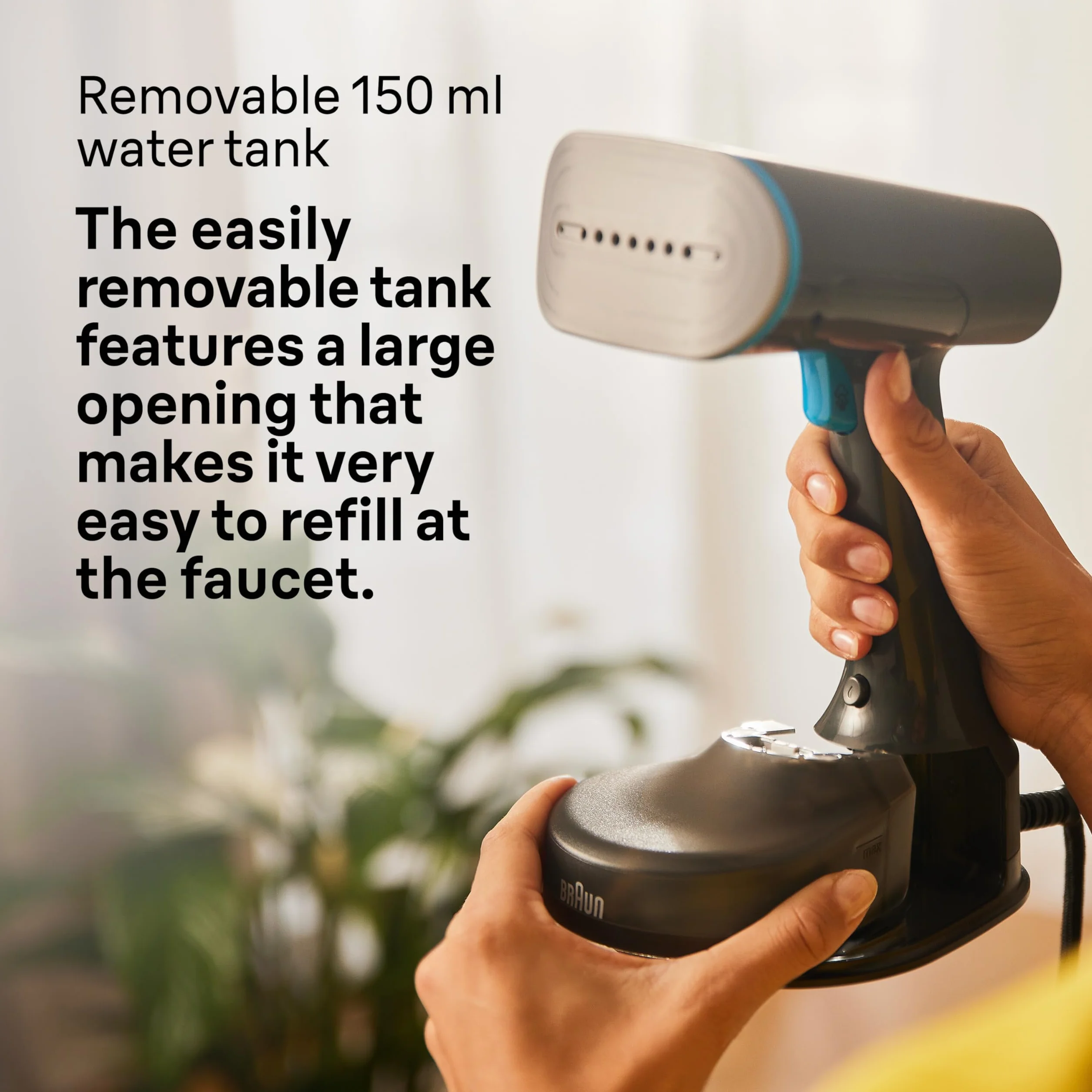 Braun QuickStyle 5 GS5031BL parownica parowa, technologia Dual FreeGlide 3D, technologia FastSteam, para 25 g/min, zbiornik na wodę 150 ml, kabel o długości 2,5 m, gotowy w 45 sekund, 1200 W,