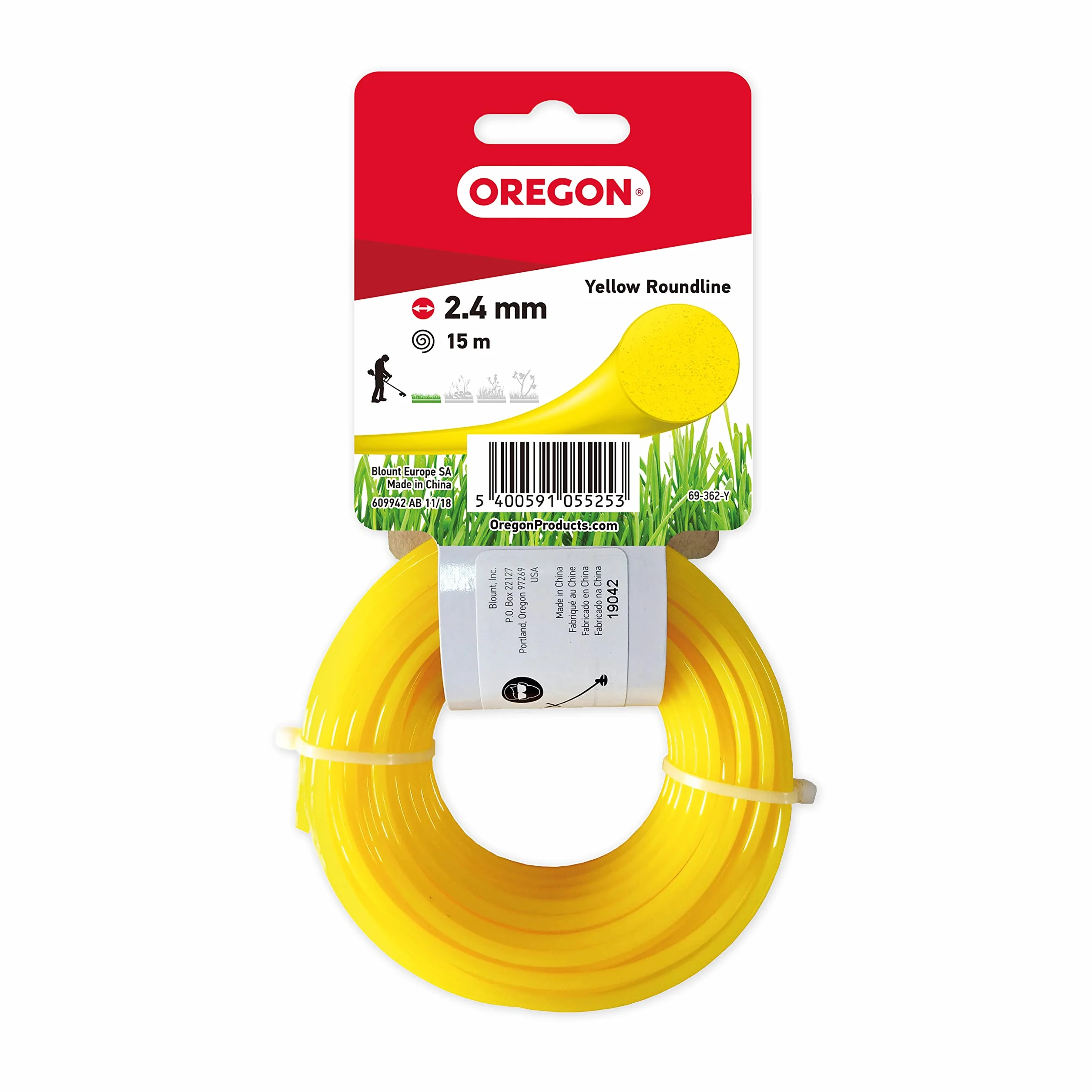 Oregon 69-362-Y żółta okrągła linia do podkaszarek i kosów spalinowych, 2,4 mm x 15 m