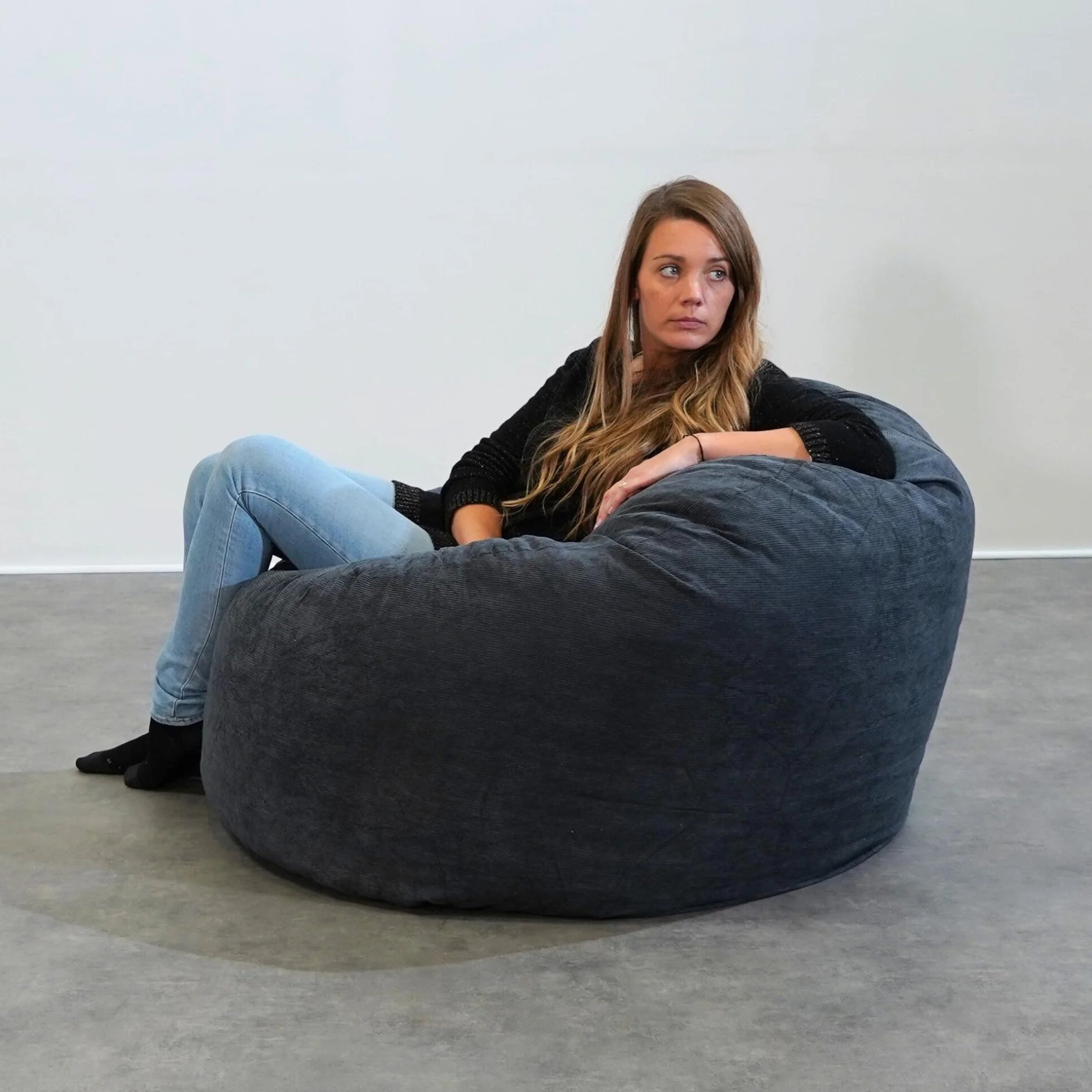 Giant Pear Beanbag 100cm Ultra wygodny sztruks wypełniony rozdrobnionymi fotelami z pianki Krzesło Sofa (niebieski)…