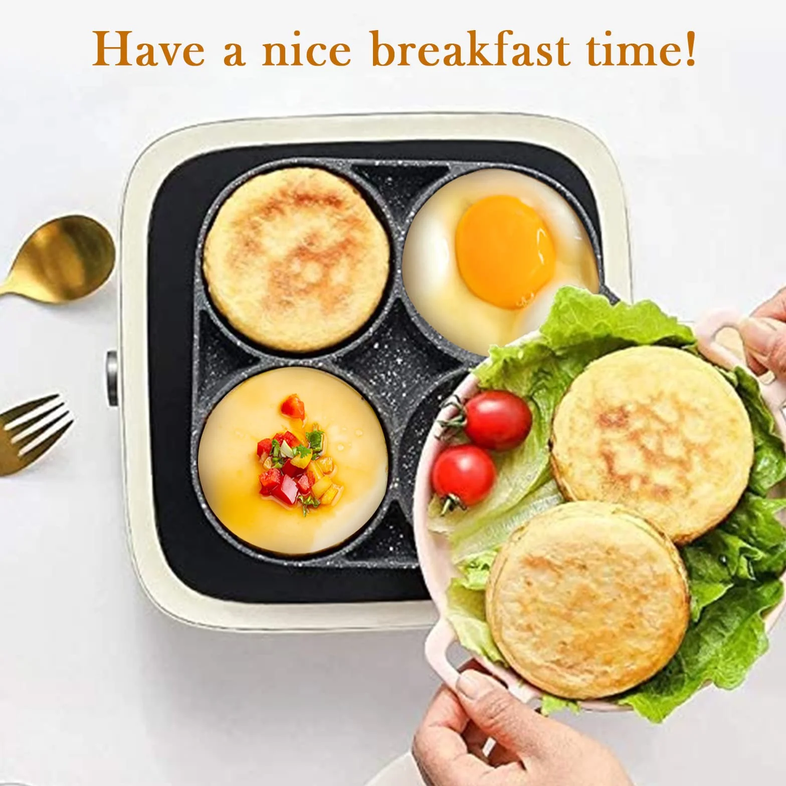 LOMUG Patelnia do naleśników, patelnia do smażonych jajek, 4 otwory Patelnia naleśnikowa i omlet aluminiowa płyta do naleśników hamburgery smażone jajka, śniadanie Patelnia do naleśników do kuchenek