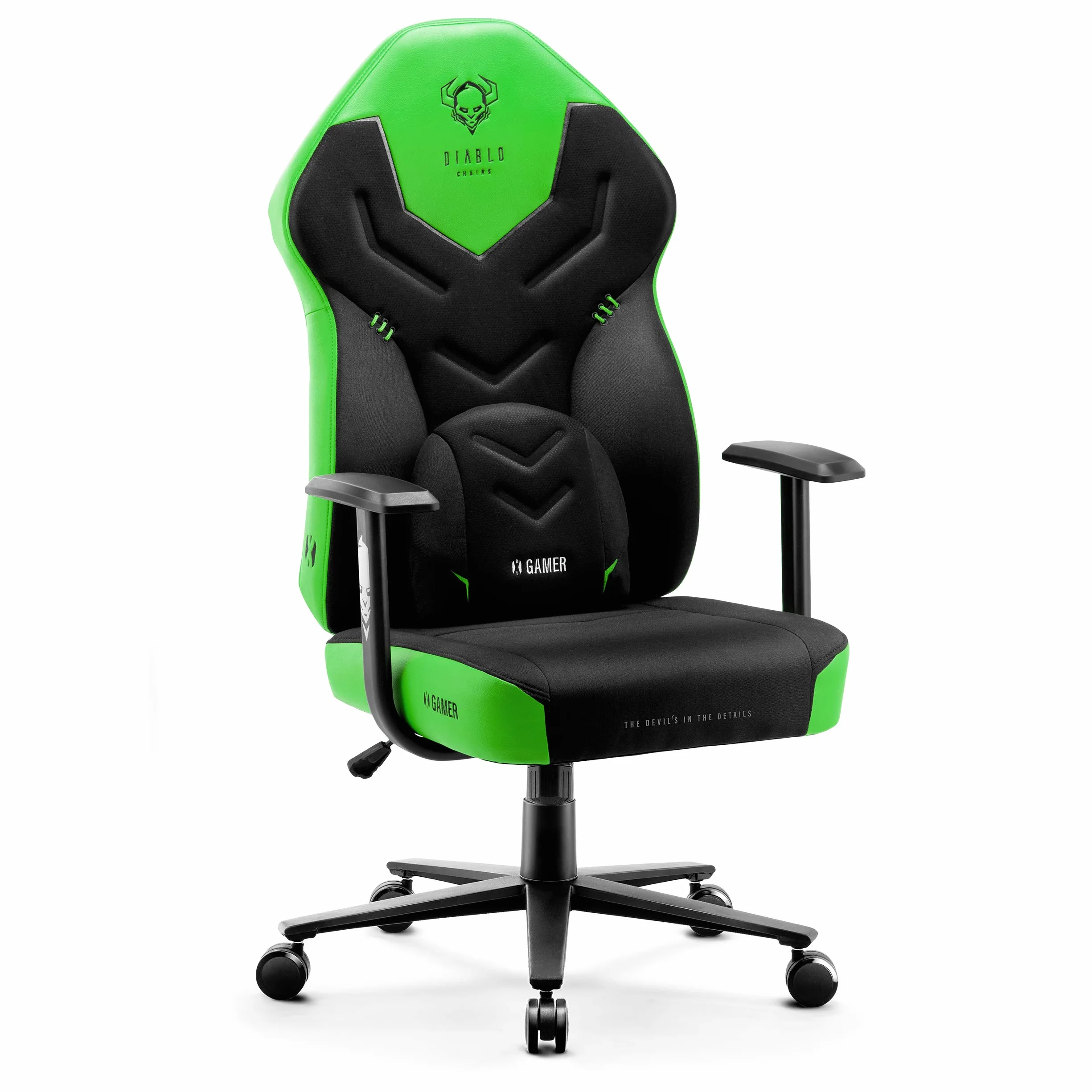 Diablo X-Gamer Fotel Gamingowy dla Gracza Ergonomiczny Biurowy Obrotowy Materiałowy (Czarno-zielony)
