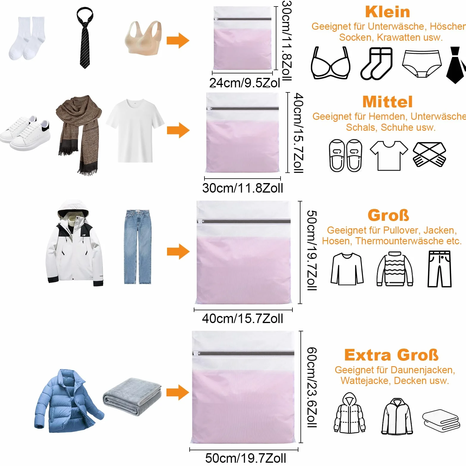 Dntorx 6 sztuk siatek do prania do pralki, woreczek do prania w 4 rozmiarach, torba do prania Laundry Bag z zamkiem błyskawicznym na koszule, sweter, płaszcze, jeansy, bieliznę, ubrania dla dzieci