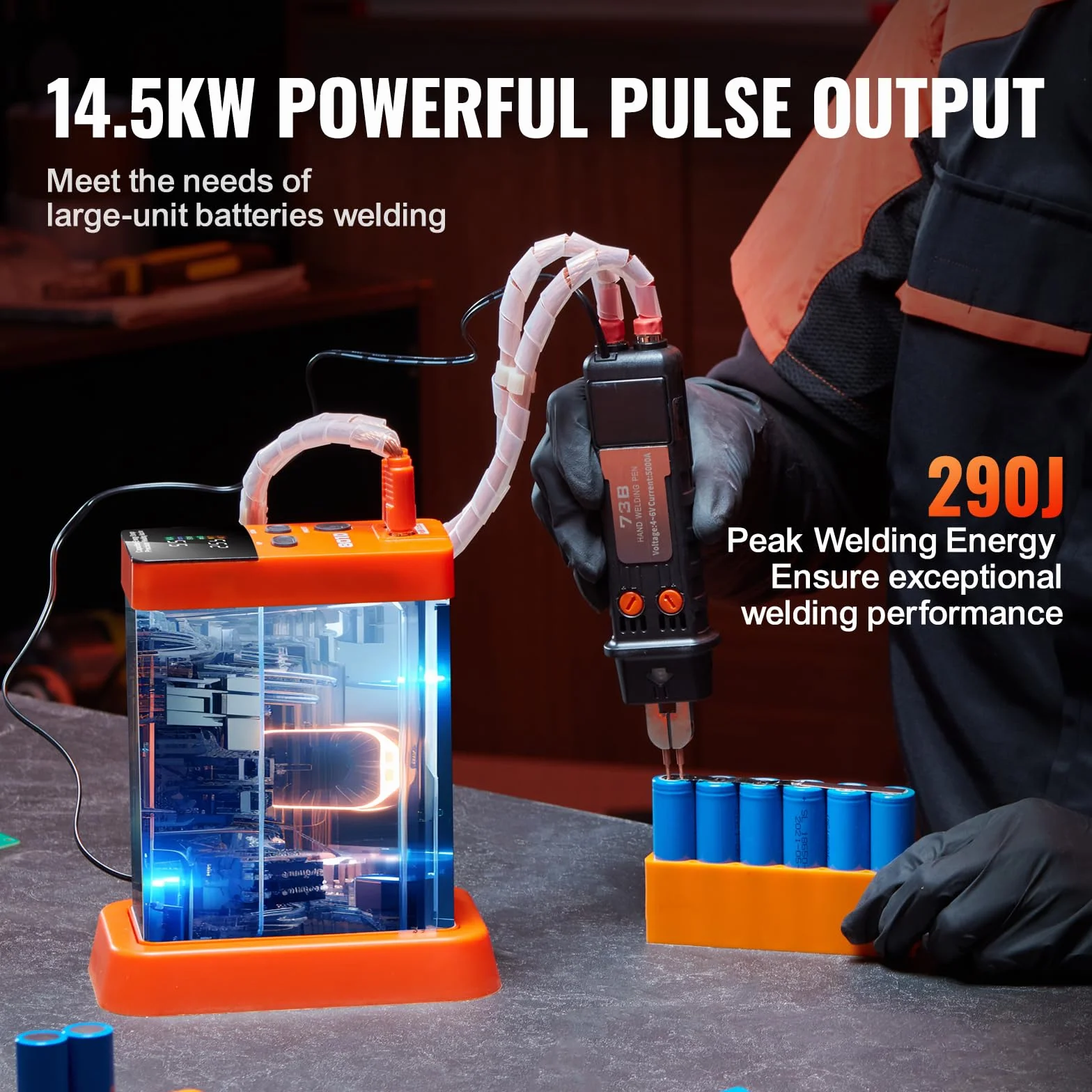 VEVOR Akumulatorowa spawarka punktowa, 14,5 kW, magazynowanie energii kondensatora, spawarka punktowa z trzpieniem spawalniczym 73B, wydajna spawarka punktowa 801D i 2 tryby spawania dla czystego