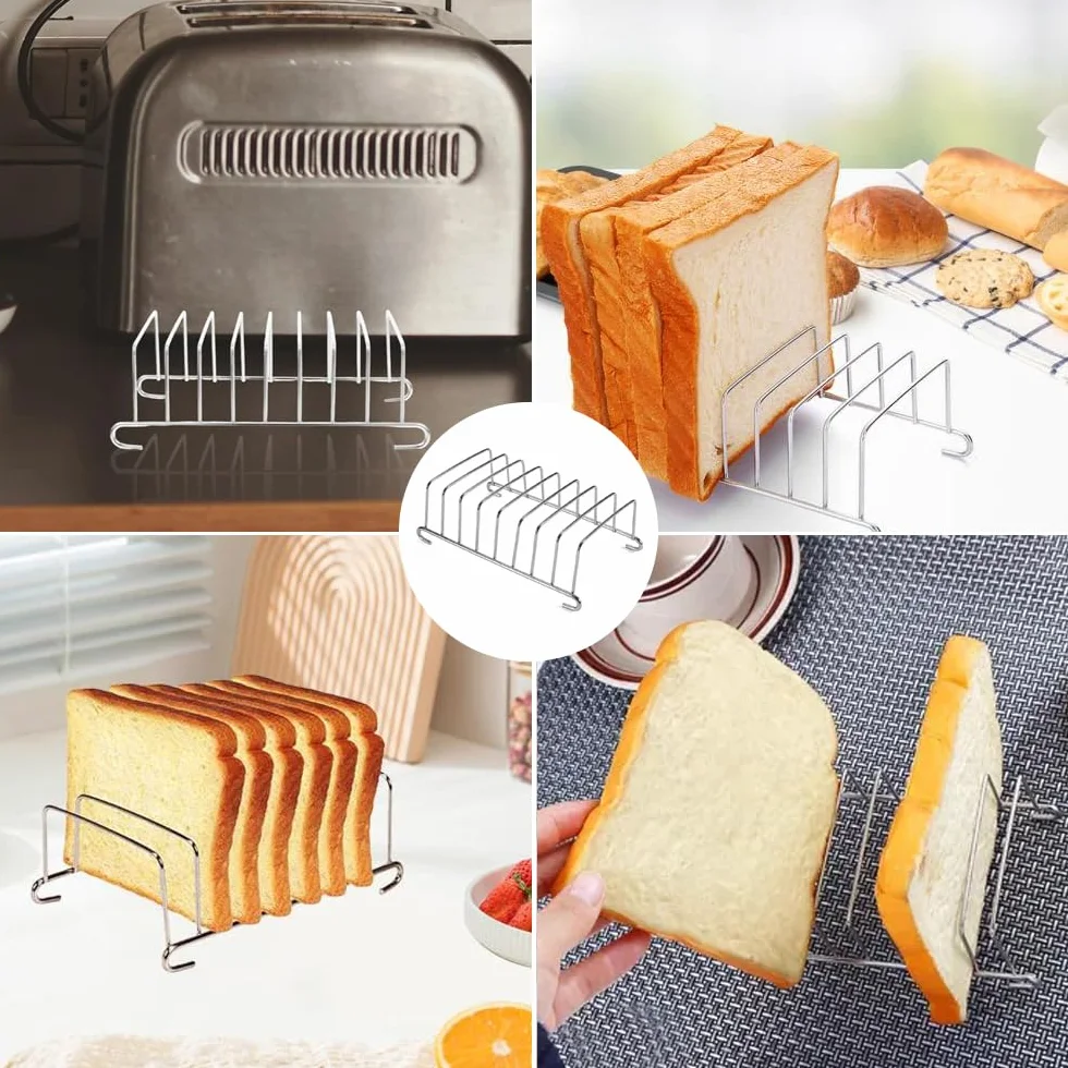 Stojak na tosty ze stali nierdzewnej, stojak na tosty do frytkownicy na gorące powietrze, srebrny stojak na tosty, stojak na chleb, 8 kromek, uchwyt na tosty do Airfryer, regał na chleb, akcesoria do