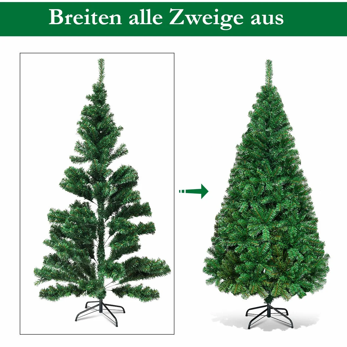 COSTWAY Sztuczna Choinka 150 cm z Metalowym Stojakiem, Zielona, Gęste Igły PCW, Realistyczne Gałązki, Łatwa w Montażu, Dekoracja Bożonarodzeniowa do Domu, Biura, Sklepu i Hotelu