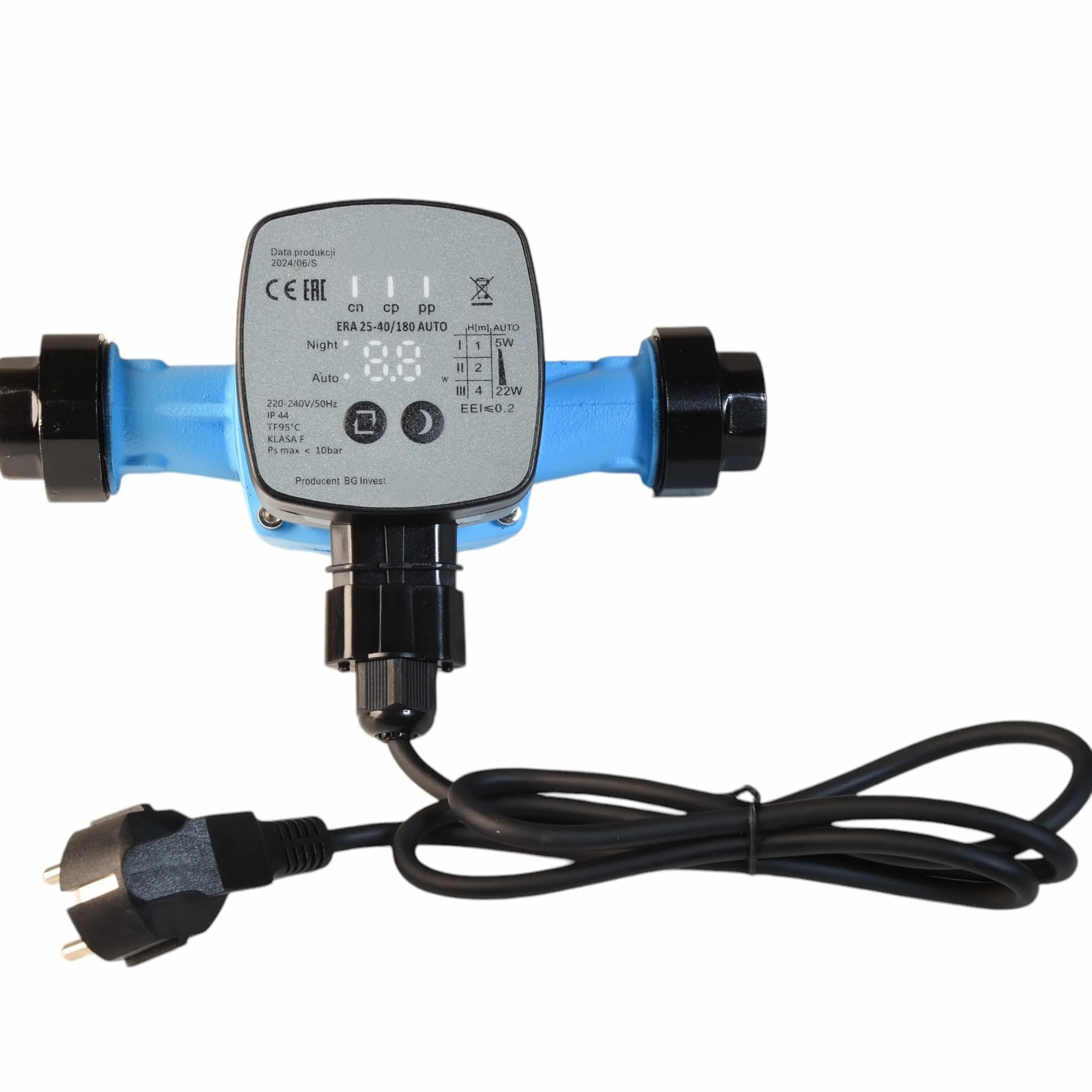 Pompa Obiegowa Elektroniczna ERA 25-40/180 AUTO do Wody Cyrkulacyjna 3-biegowa (5-22W, 2700 l/h, max. podnoszenie 4m) Tryb Nocny Energooszczędna CO C.O.