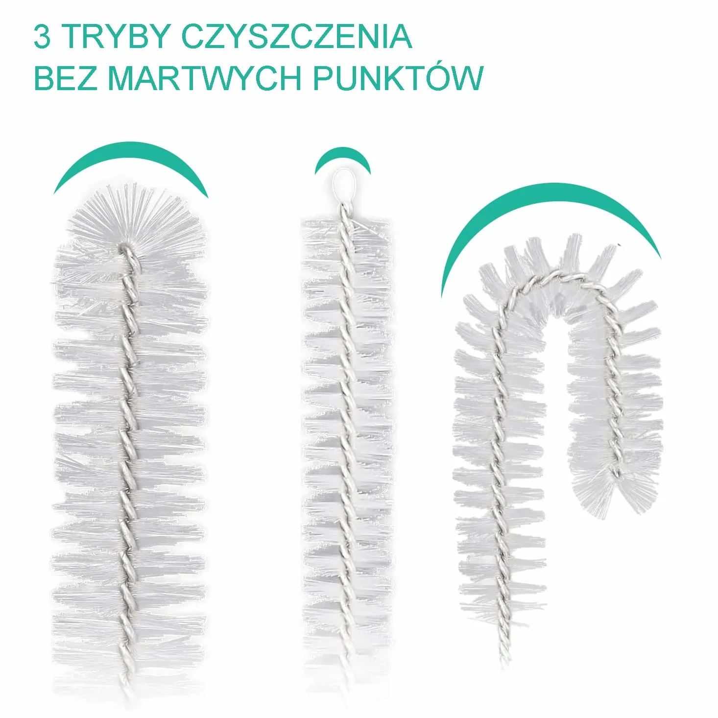 Szczotka do Butelek 21 cm, Nylonowa, Stal Nierdzewna, Zestaw 13 Sztuk, Biała