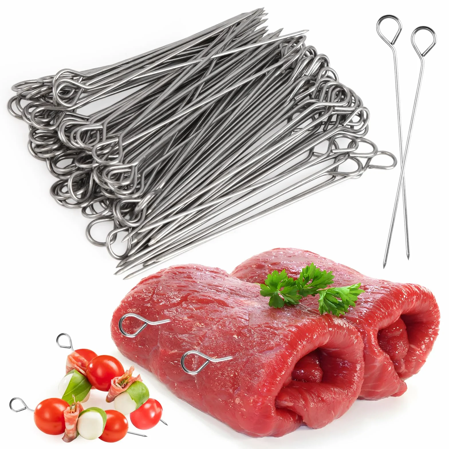 Zestaw 80 igieł do roulade, 10,5-11 cm, stal nierdzewna, wielokrotnego użytku, stabilne szpikulce, do roulad, owoców morza i warzyw