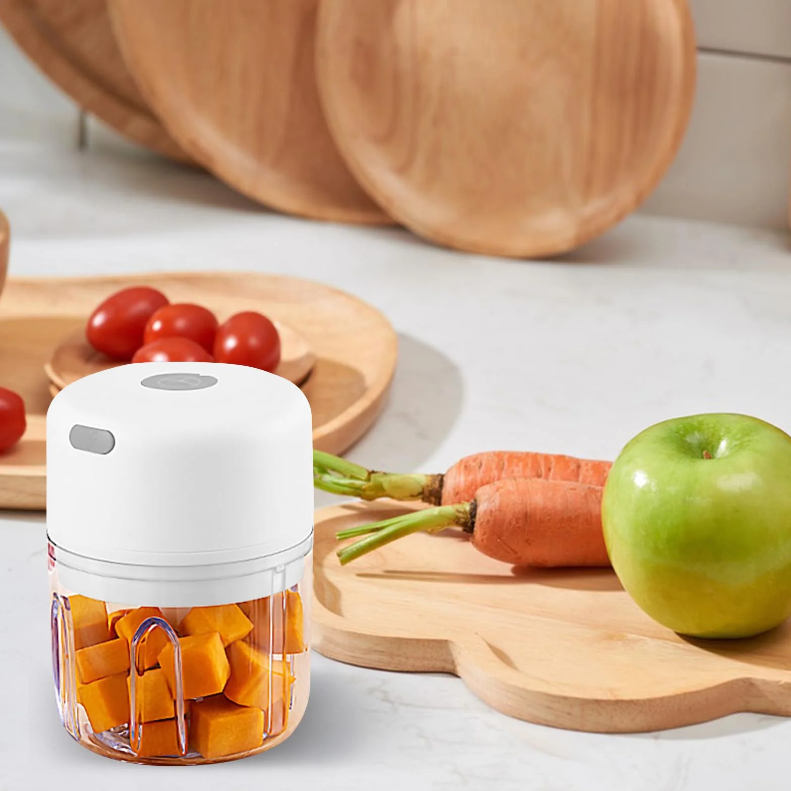 blender do cięcia czosnku kruszarka 250 mililitrów,kruszarka kuchenna do owoców, czosnku, warzyw i mięsa, z ładowaniem USB (białym)