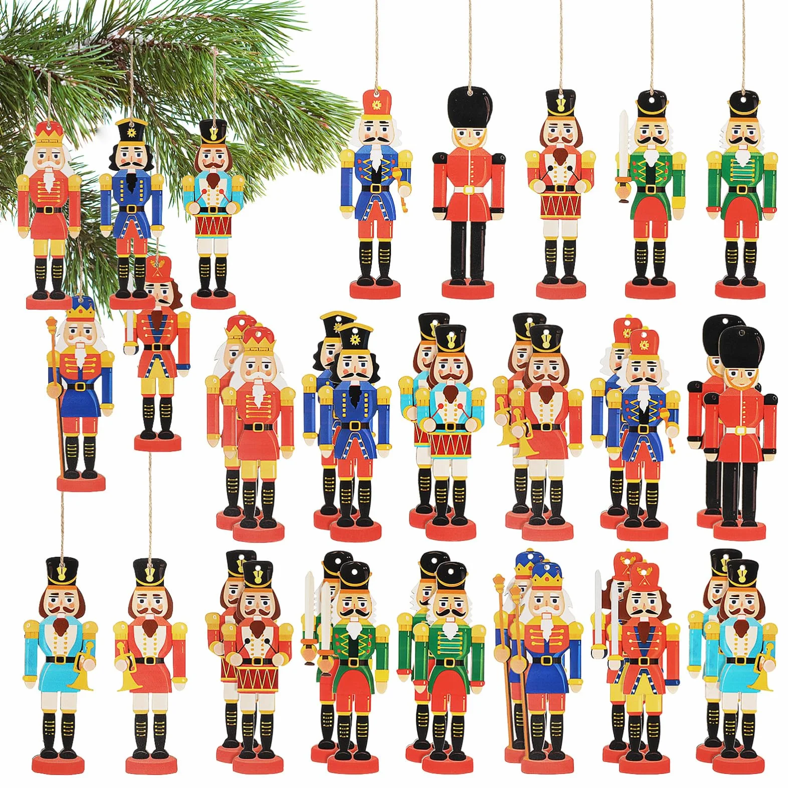36kawałki Sztuk Figurki Huśtawki Do Choinki Nutcracker Drewniane Dekoracje Świąteczne Ornaments Boże Narodzenie Wyjątkowy Do Uświetnienia Świątecznej Atmosfery