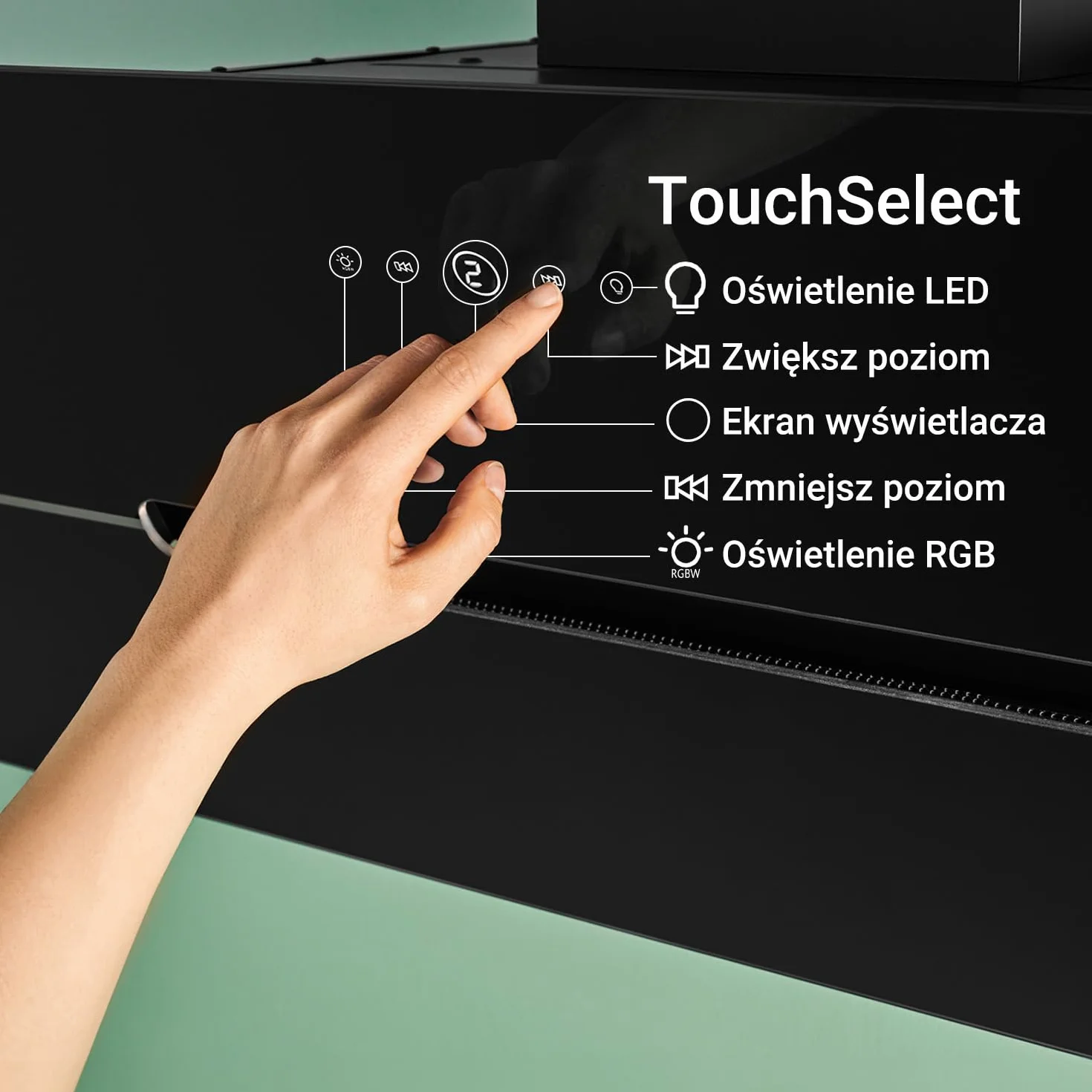 KKT KOLBE Okap kuchenny 80 cm/bezgłowa okap ścienny/stal nierdzewna/czarne szkło/Wi-Fi/automatyczne wybiegi / oświetlenie LED RGBW / obsługa SensorTouch/ECCO809SHCM