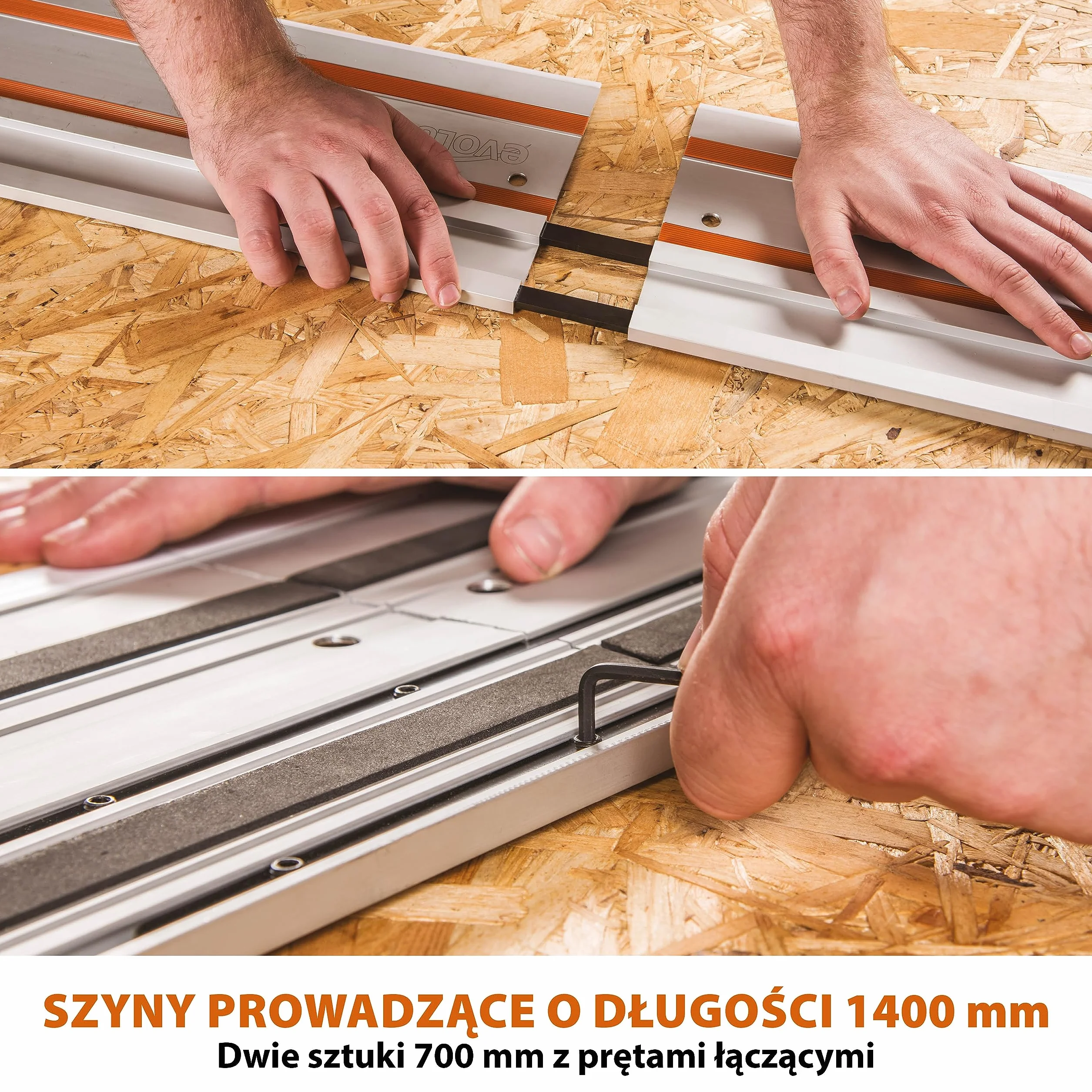 Evolution Power Tools Prowadnica do piły tarczowej ST1400, kompatybilna z wieloma markami pił (Makita, Festool, Titan, Bosch, Erbauer, Metabo), w zestawie torba i zaciski, 1400 mm