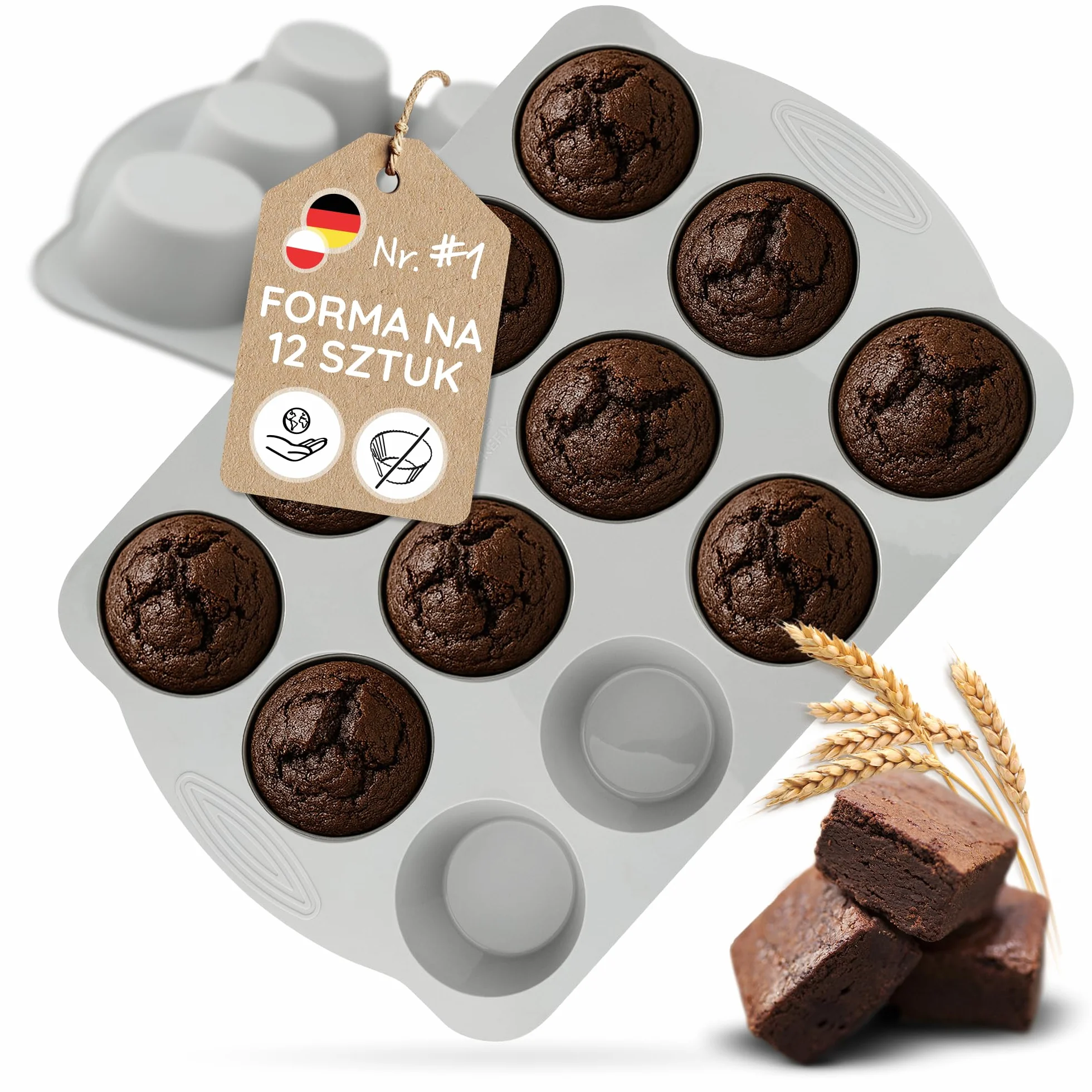 Backefix forma do muffinek 12 szt. z platynowego silikonu, nieprzywierająca, do zmywarki, bez BPA