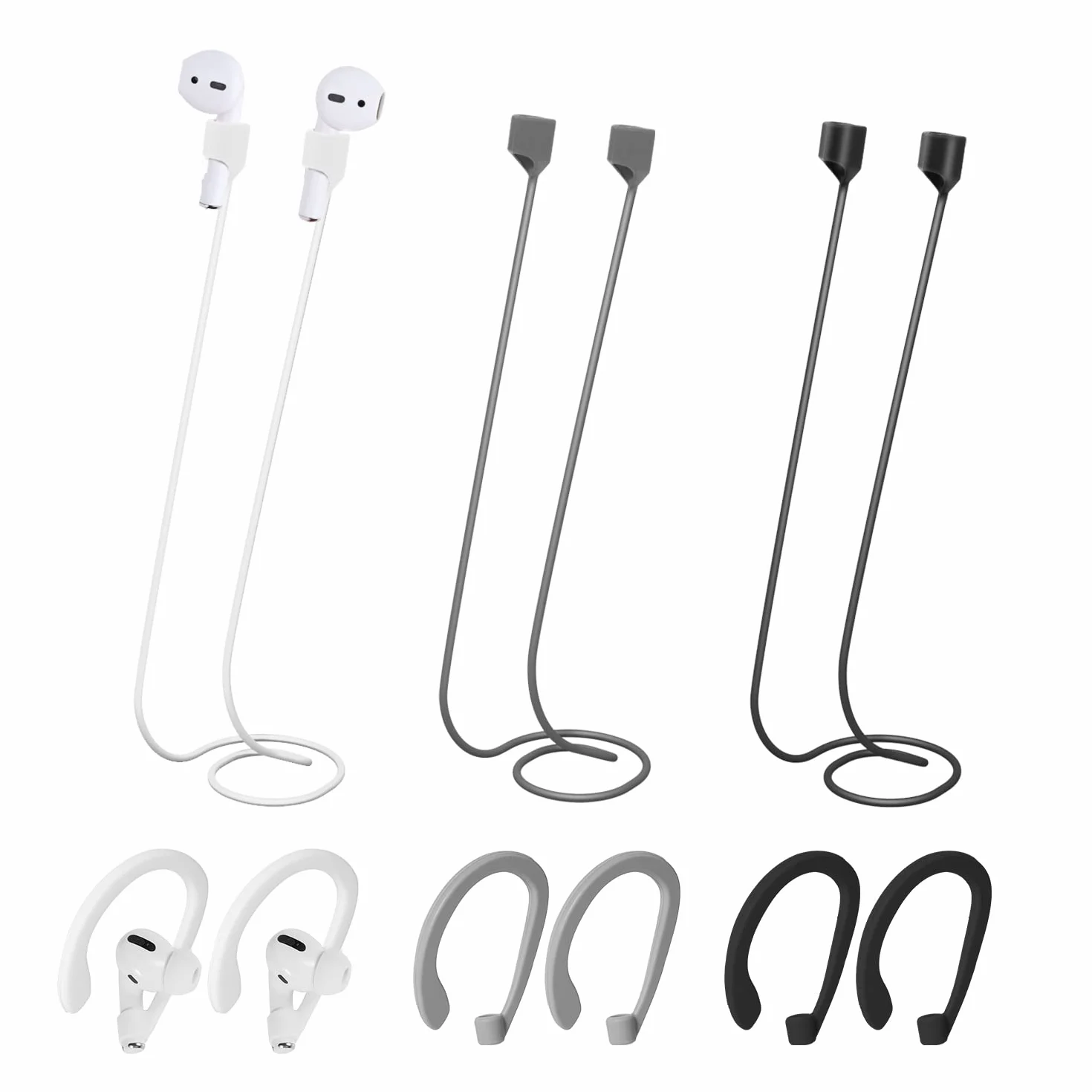 6 Sztuk Smyczy Dousznych, Anti Lost Straps Bezprzewodowa Smycz do Sluchawek Miekkie Silikonowe Paski Zapobiegajace Zgubieniu Kompatybilne z AIRPODS Pro 3/2/1 (3 Smycze, 3 Pary Zaczepów na Ucho)