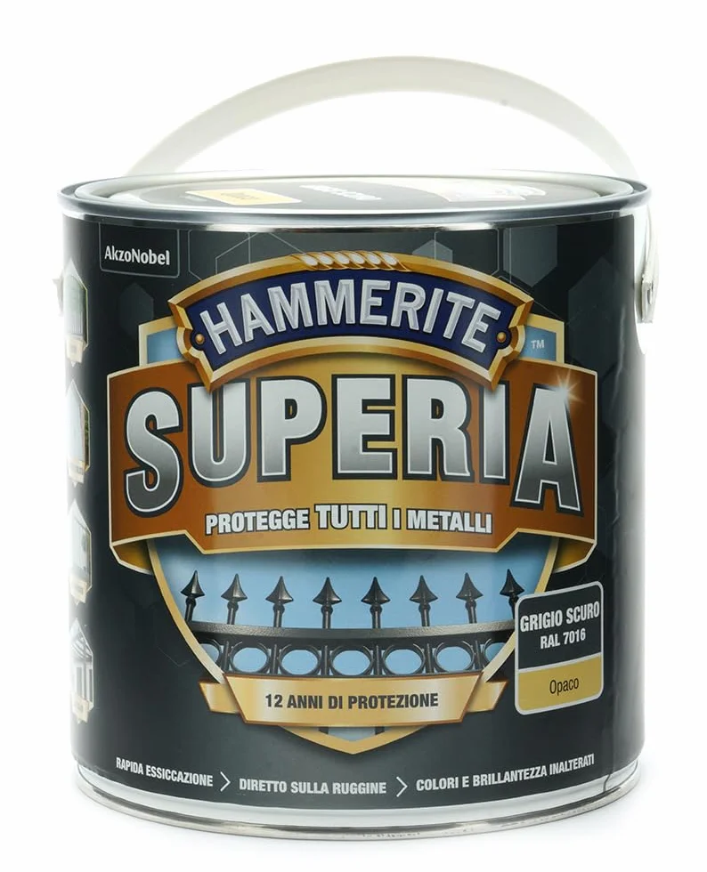 Hammerite Superia lakier do paznokci antykorozyjny do wewnątrz i na zewnątrz, matowy, ciemnoszary, 250 ml