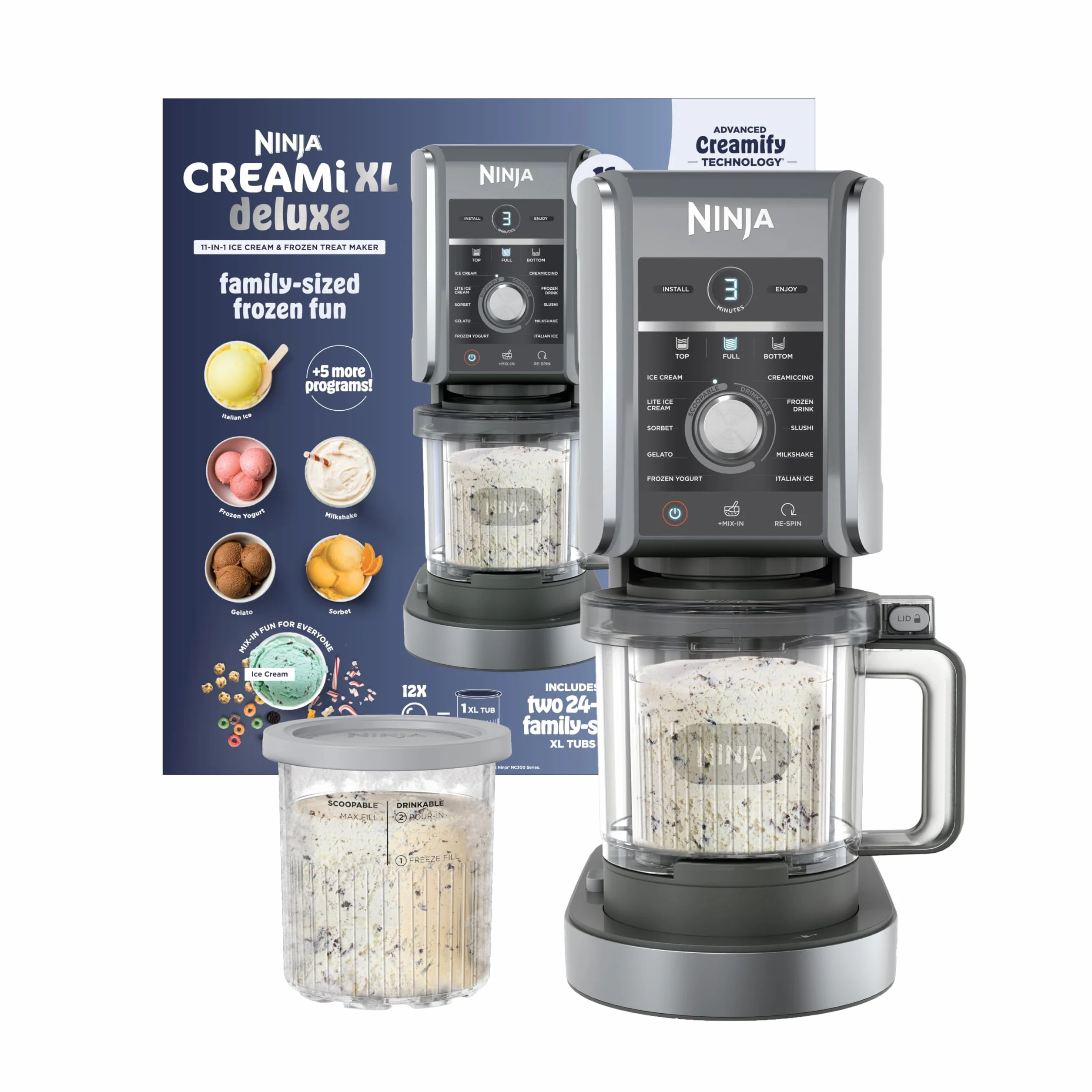 Ninja NC501 CREAMi Deluxe 11 w 1 urządzenie do lodów i mrożonych smakołyków, srebrny, 2 l