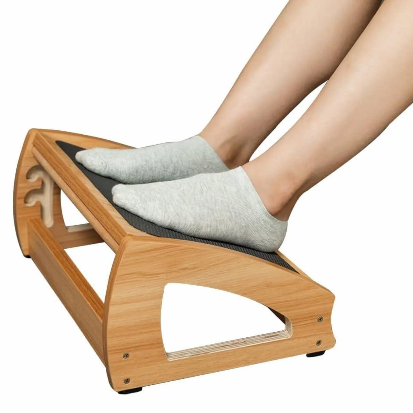 StrongTek Ergonomiczny podnóżek pod biurko, 3 regulowane wysokości, drewniany, duża powierzchnia antypoślizgowa, poprawia postawę i krążenie krwi, do 181 kg (naturalny)