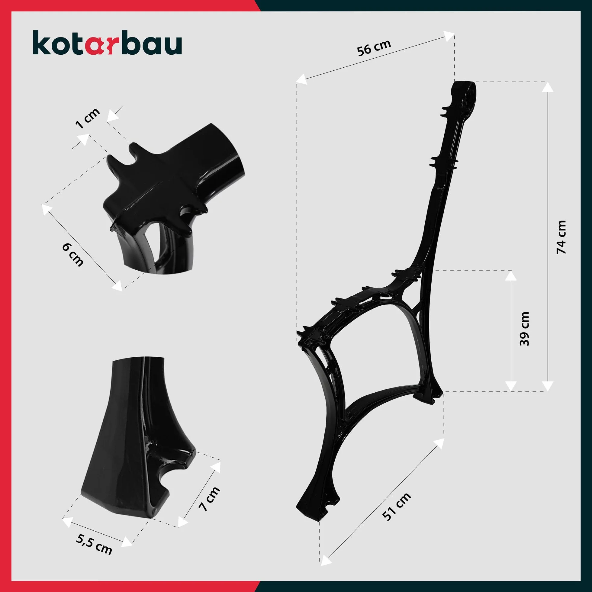 KOTARBAU® 2-częściowy zestaw nóżek do ławki, kolor czarny, 740 x 510 mm, aluminiowa ławka ogrodowa, metalowa, płozy, płozy, nóżki do ławki, ławki parkowej