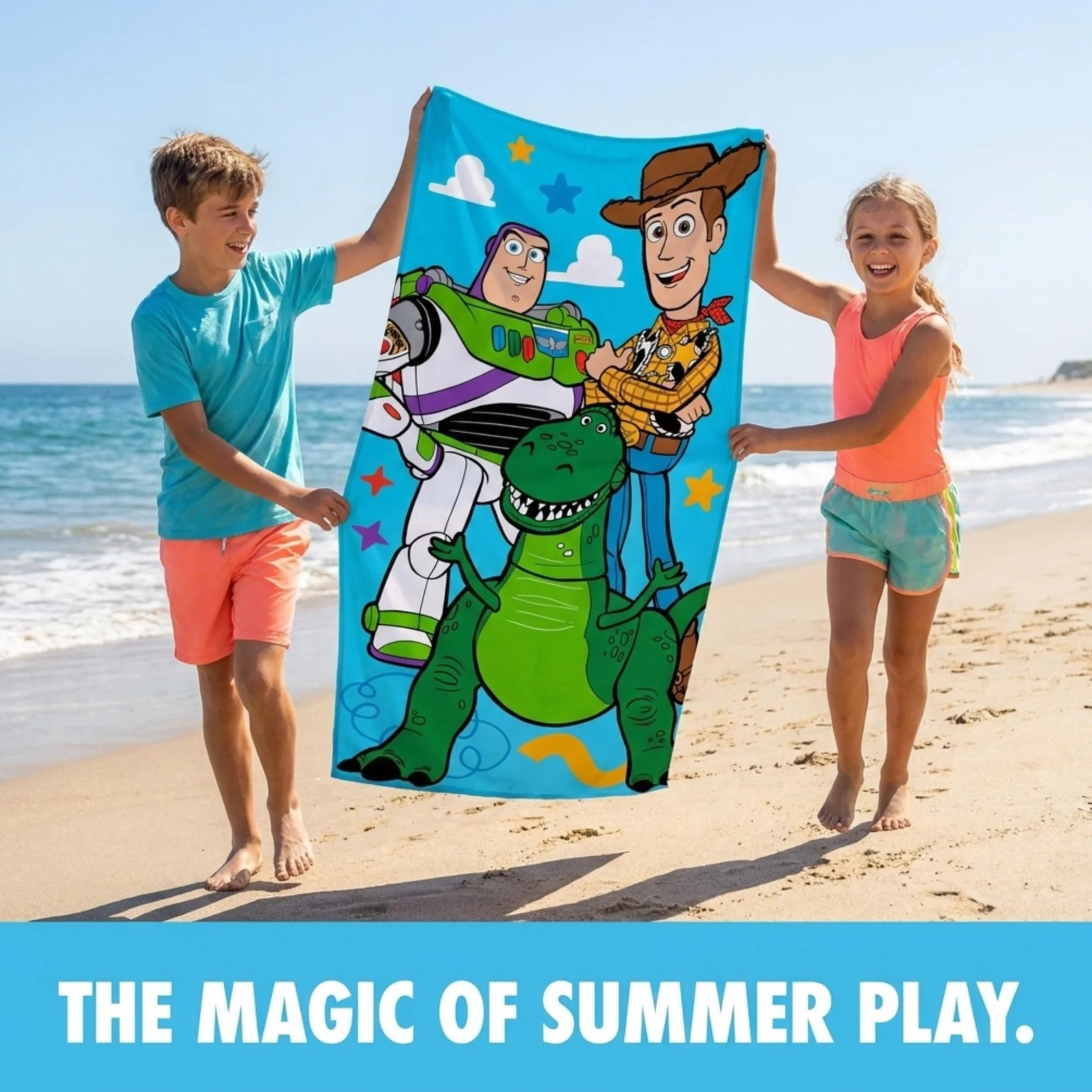 Jay Franco Kids Disney Toy Story 100% bawełniany ręcznik plażowy – 71 x 147 cm Super miękki ręcznik kąpielowy, basenowy i podróżny, oficjalny produkt licencjonowany, niebieski