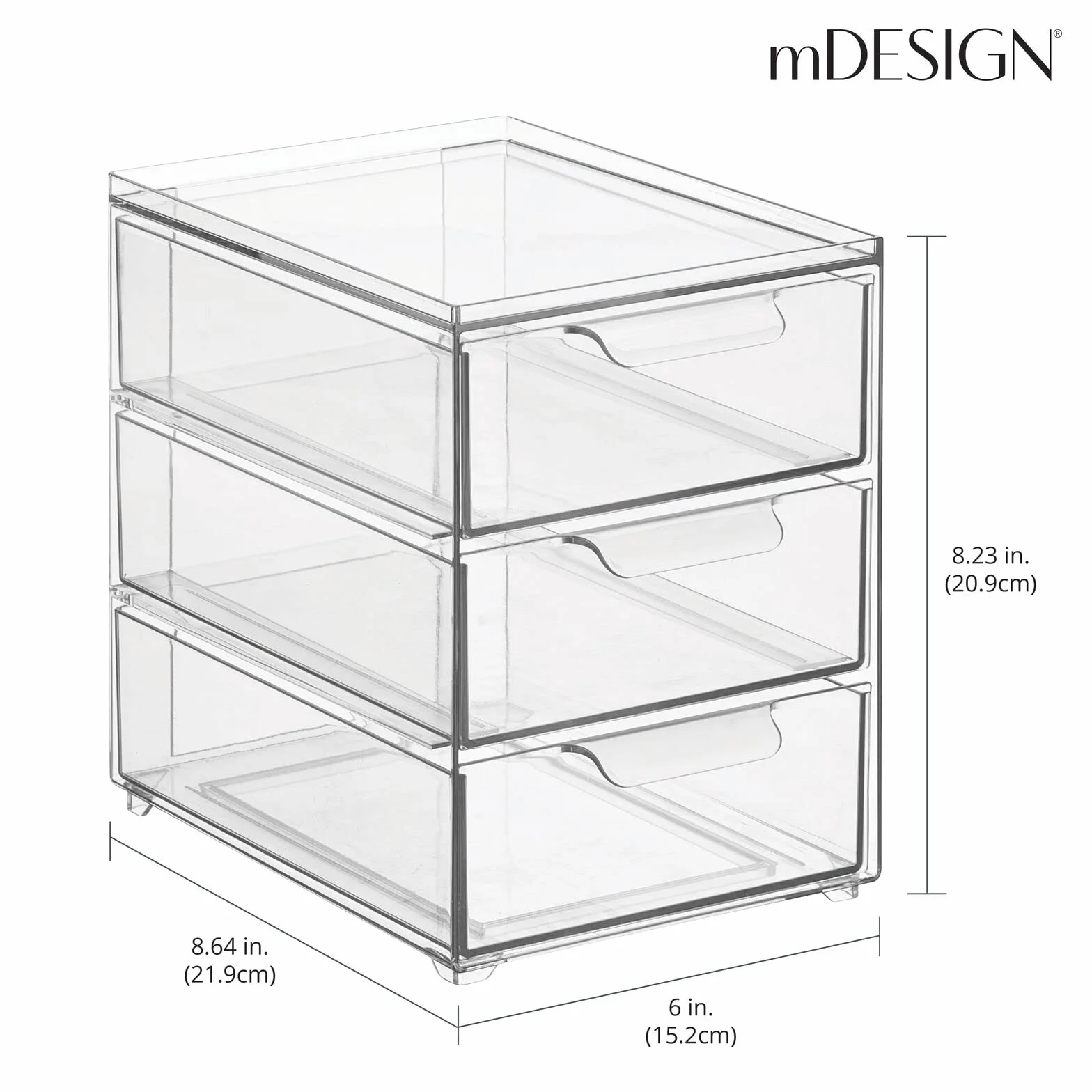 mDesign Pojemnik plastikowy - Organizer do łazienki - Praktyczne pudełka do przechowywania z tworzywa sztucznego z możliwością układania jedne na drugim i z wysuwanymi szufladami - Przezroczysty