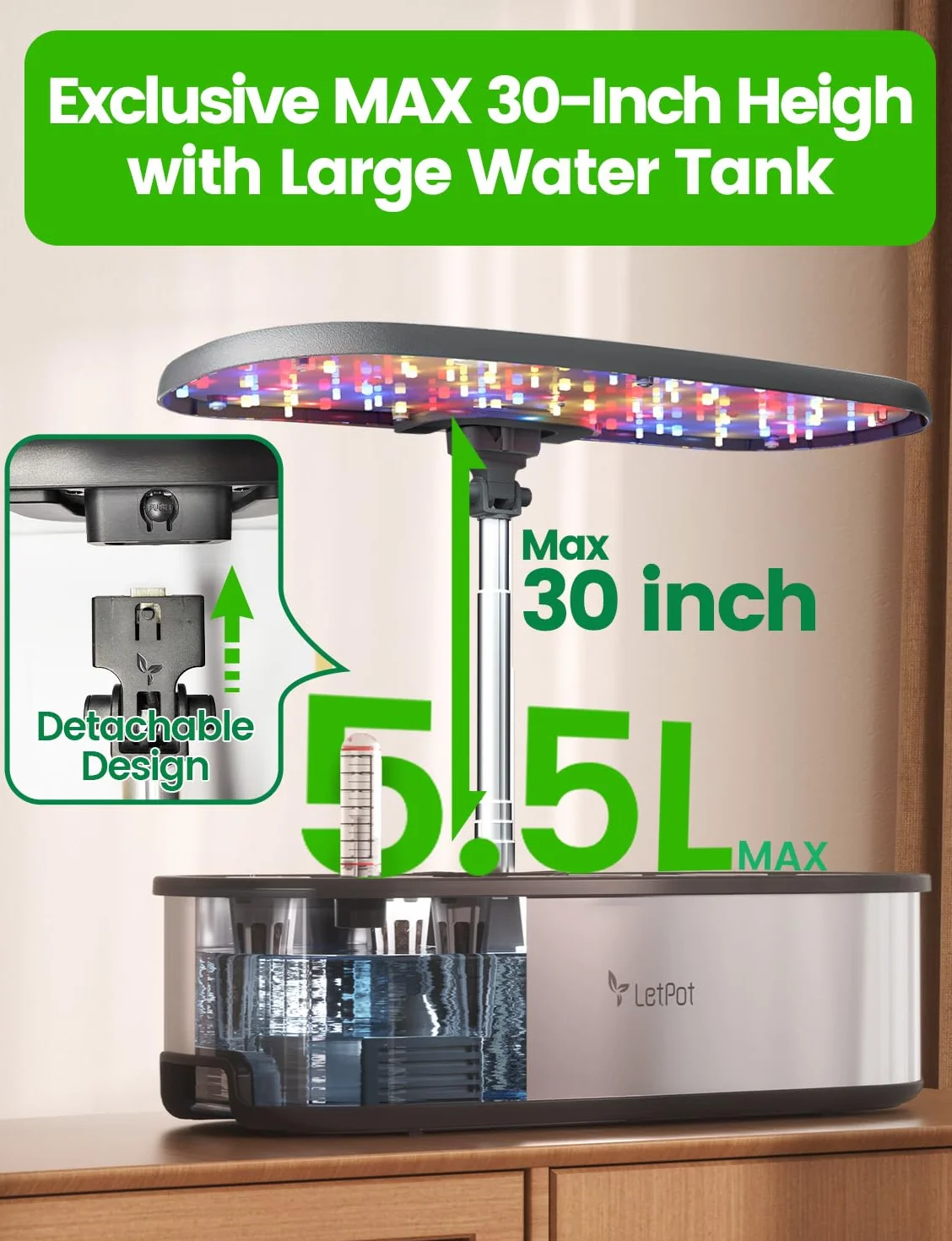 LetPot LPH-SE Inteligentny system hydroponiczny, 12 inteligentnych saszetek ogrodowych z ziołami, do wnętrz, ogrodu wewnętrznego, sterowanie aplikacją i WiFi, z diodami LED