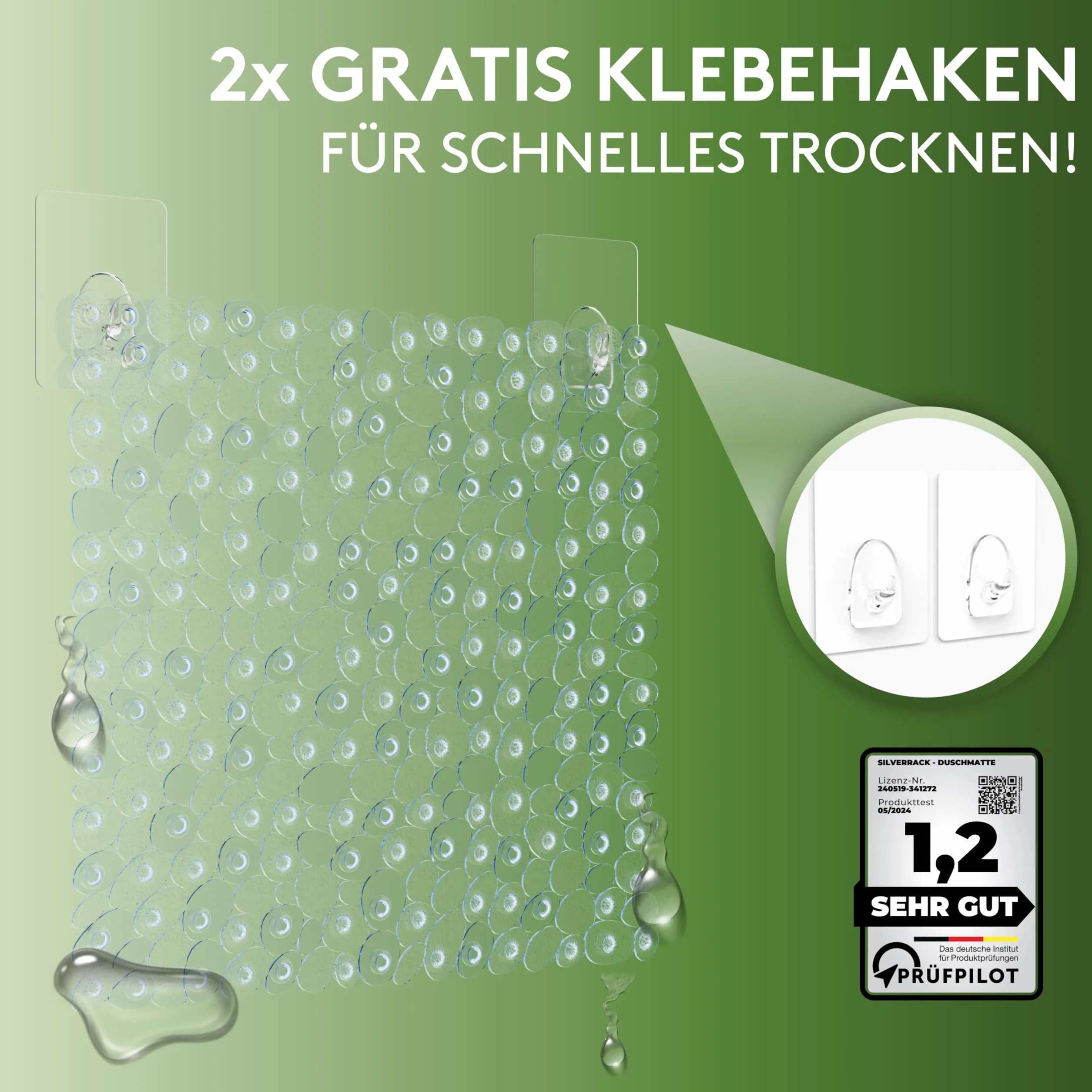 SilverRack DermaSensitive mata prysznicowa, w 100% wolna od BPA (przezroczysta), wygląd kamienia, dla dzieci i niemowląt, antypoślizgowa, bezpieczna mata prysznicowa