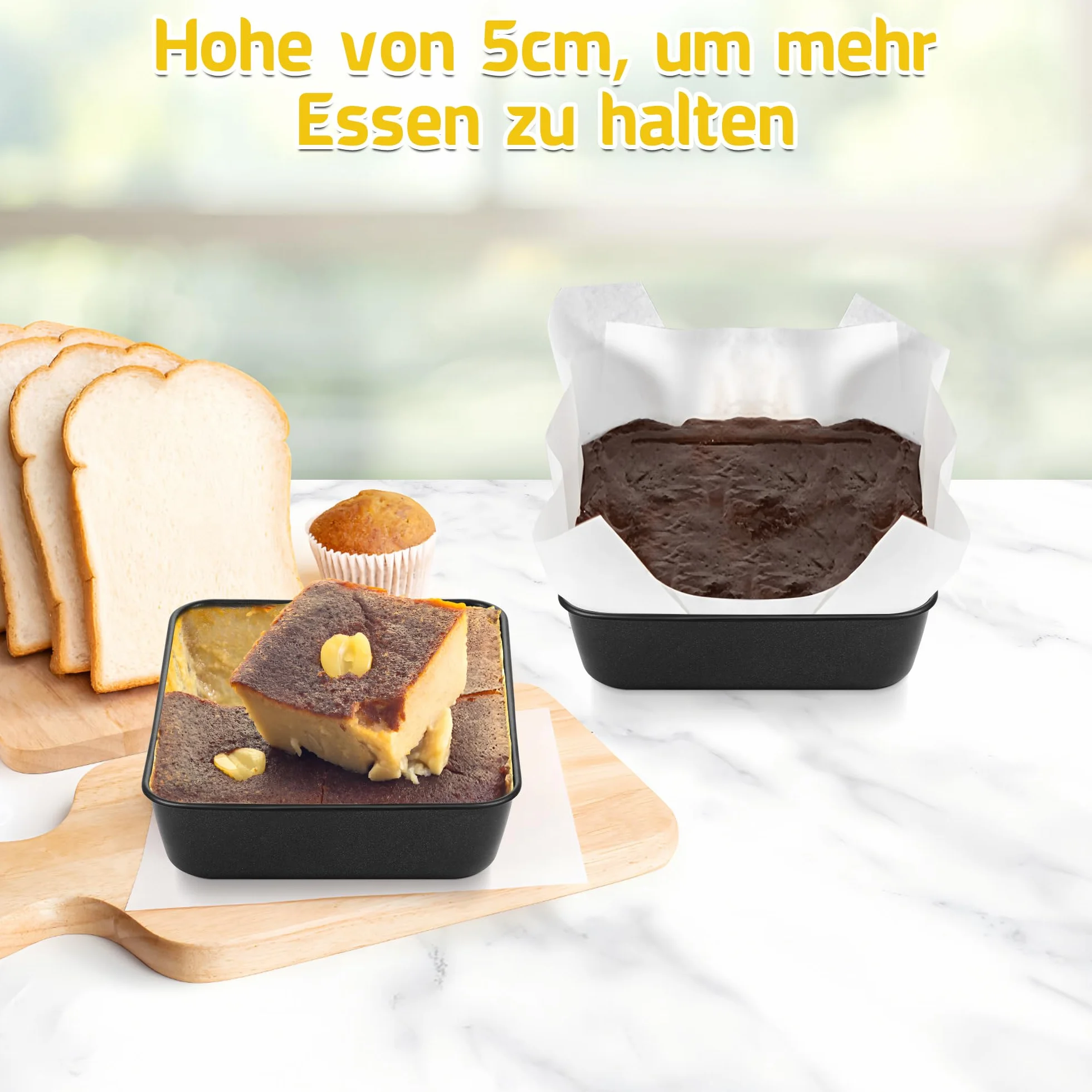 Onader Kwadratowe naczynie do zapiekanek, zestaw 2 szt., stal nierdzewna, prostokątna forma do pieczenia z powłoką zapobiegającą przywieraniu, idealna do ciasta/brownie/lasagne, zdrowe i łatwe do