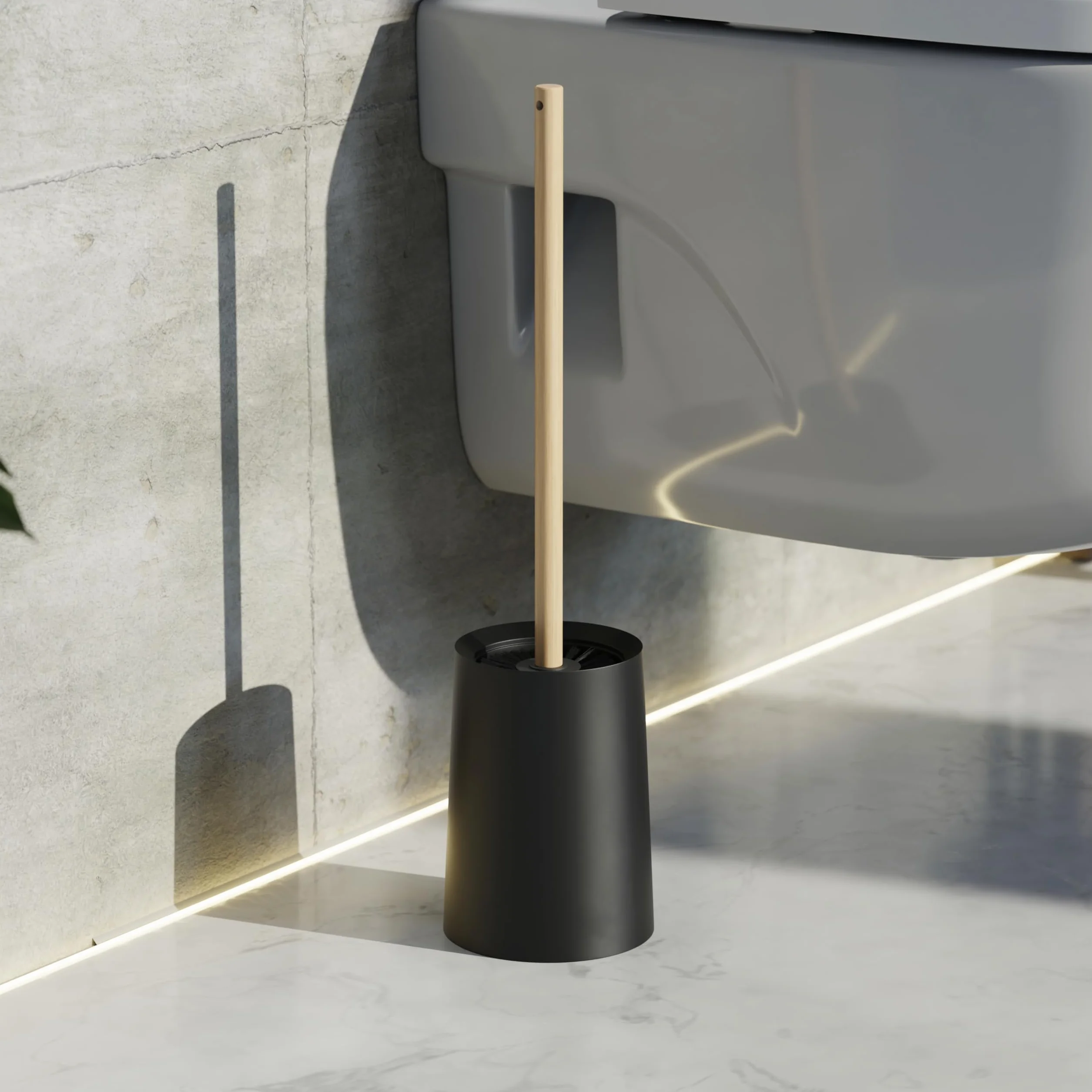 SAVEGA Szczotka toaletowa z uchwytem bambusowym i nylonowym włosiem – szczotka do WC XL wysokość 46 cm – elegancki zestaw szczotek toaletowych z pojemnikiem z tworzywa sztucznego – nowoczesny dodatek
